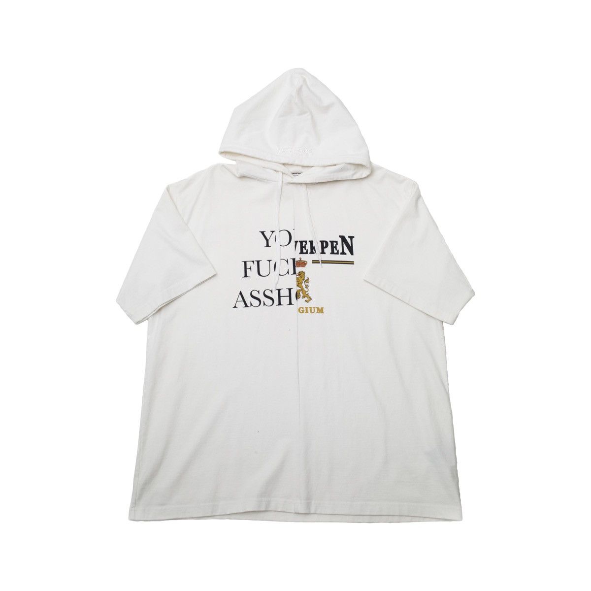 image of Vetements Fw 18 Antwerpen Hooded Tee-Shirt in White, Men's (Size Small)