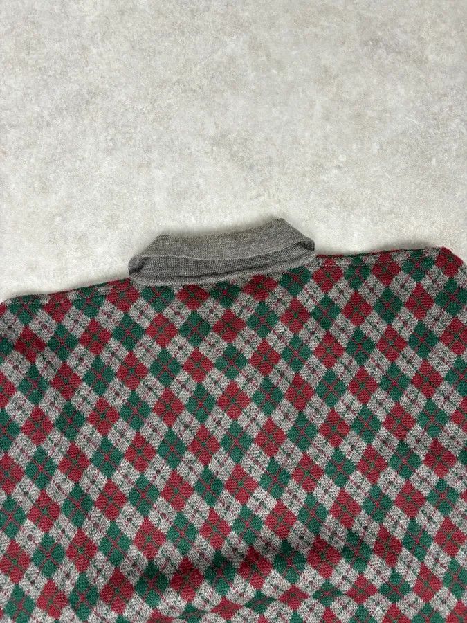 Emporio Armani 1980s Emporio Armani Grey Wool Red & Green Polo Sweater Size US L / EU 52-54 / 3 - 6 Thumbnail