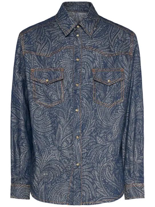 Etro o1lsvrm0425 Linen Denim Overshirt in Blue Size US L / EU 52-54 / 3 - 3 Thumbnail