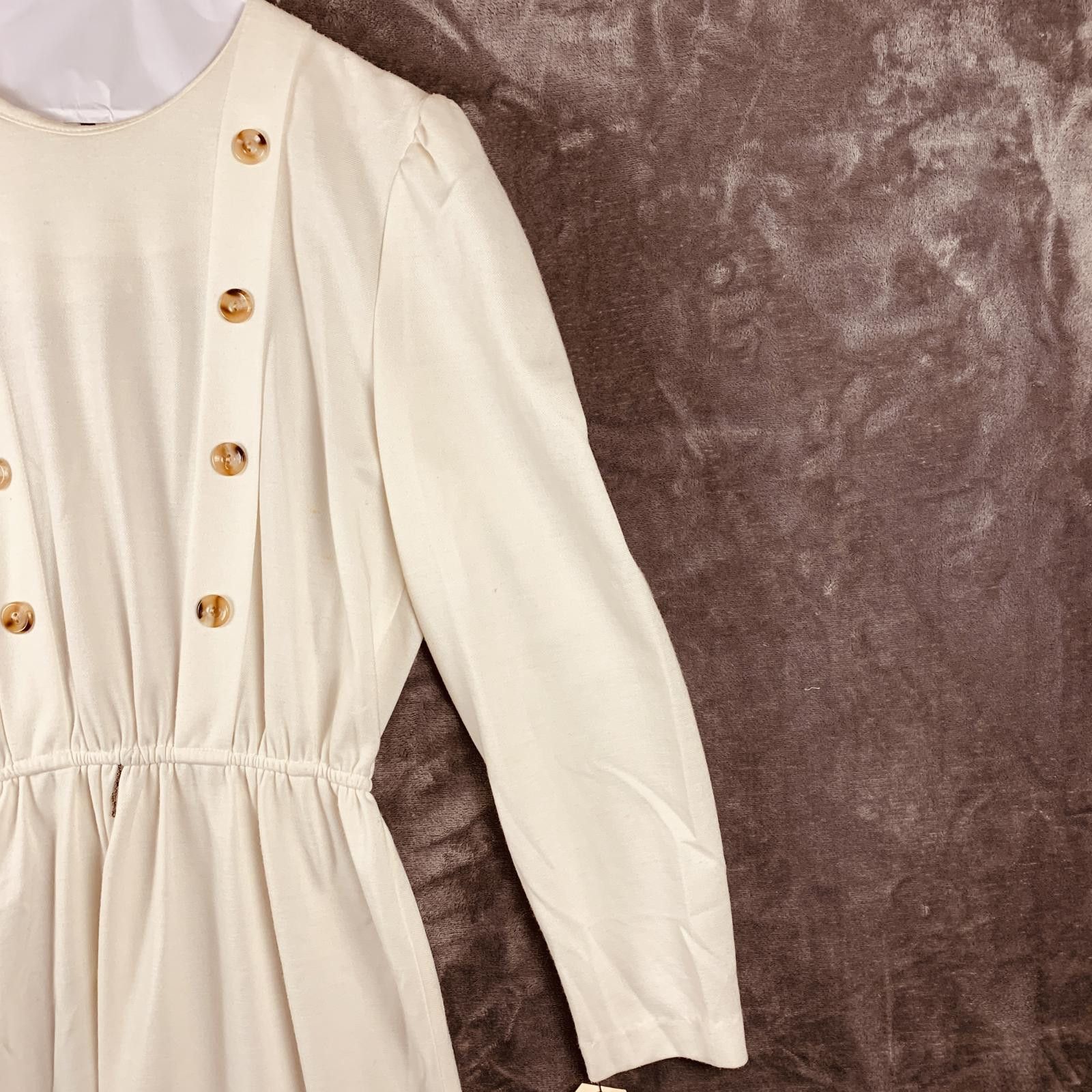 Designer Vintage Periwinkle Cream LS Wool Midi Dress w Button DTL 382 Size XL / US 12-14 / IT 48-50 - 4 Thumbnail