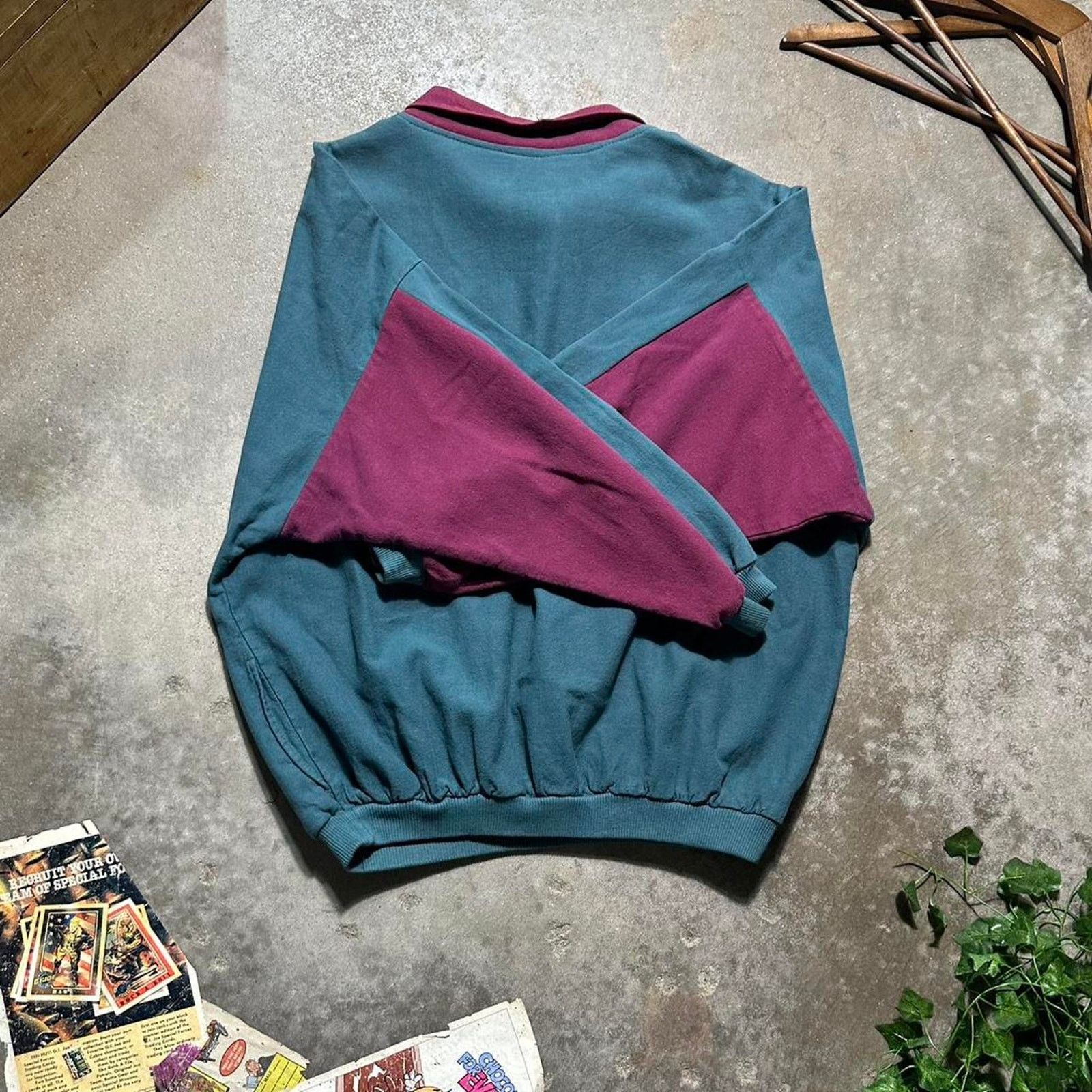 Gildan Vintage 90s Green and Purple Quarter Zip Sweatshirt USA Made Size US XL / EU 56 / 4 - 2 Thumbnail