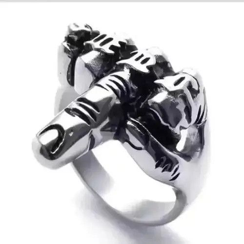 Jewelry Fuck Off Middle Finger Ring Silver Punk Rock Jewelry Rings Size ONE SIZE - 2 Thumbnail