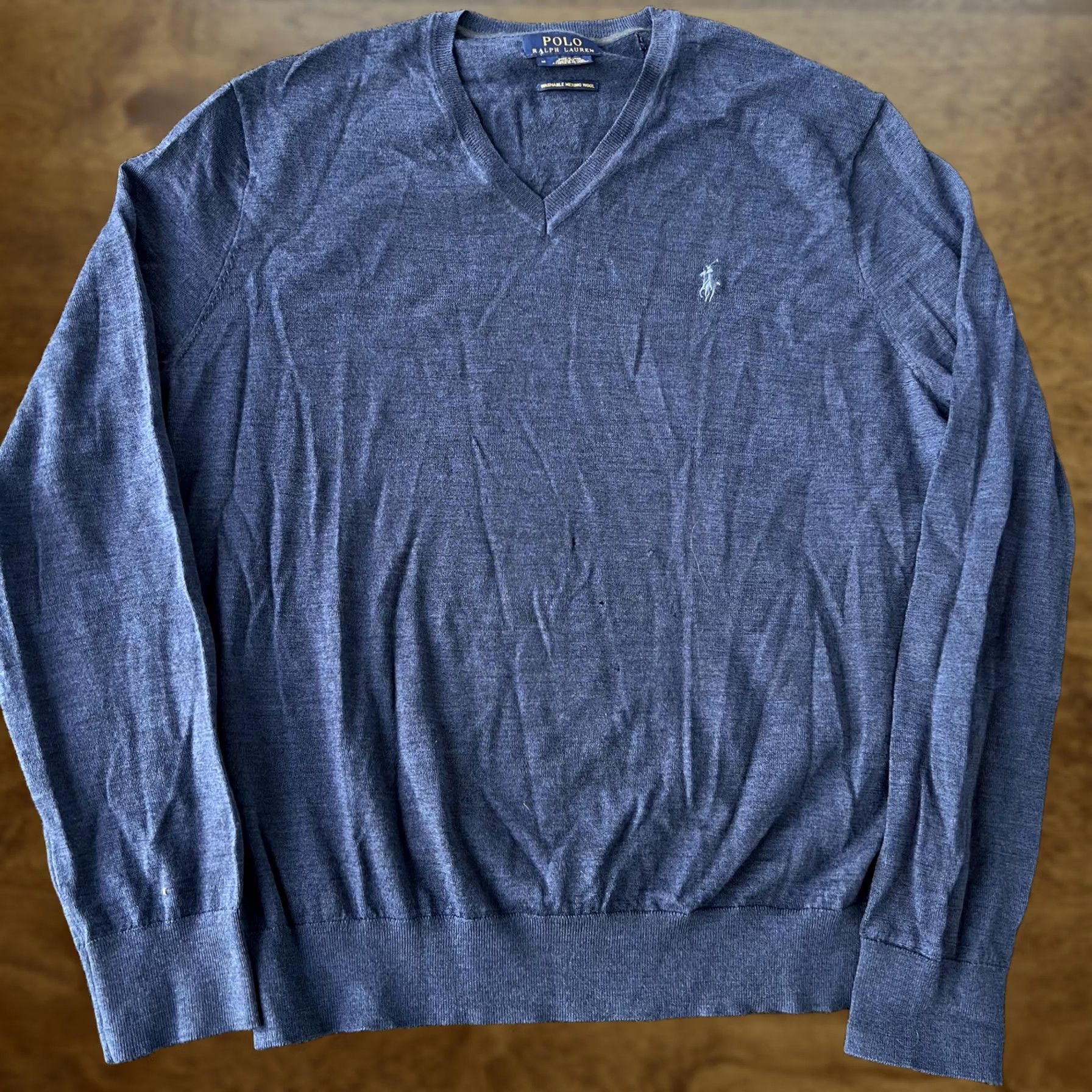 Polo Ralph Lauren Polo Ralph Lauren Sweater Mens Medium Blue Merino Wool V-Neck Pony Pullover Knit Size US M / EU 48-50 / 2 - 1 Thumbnail