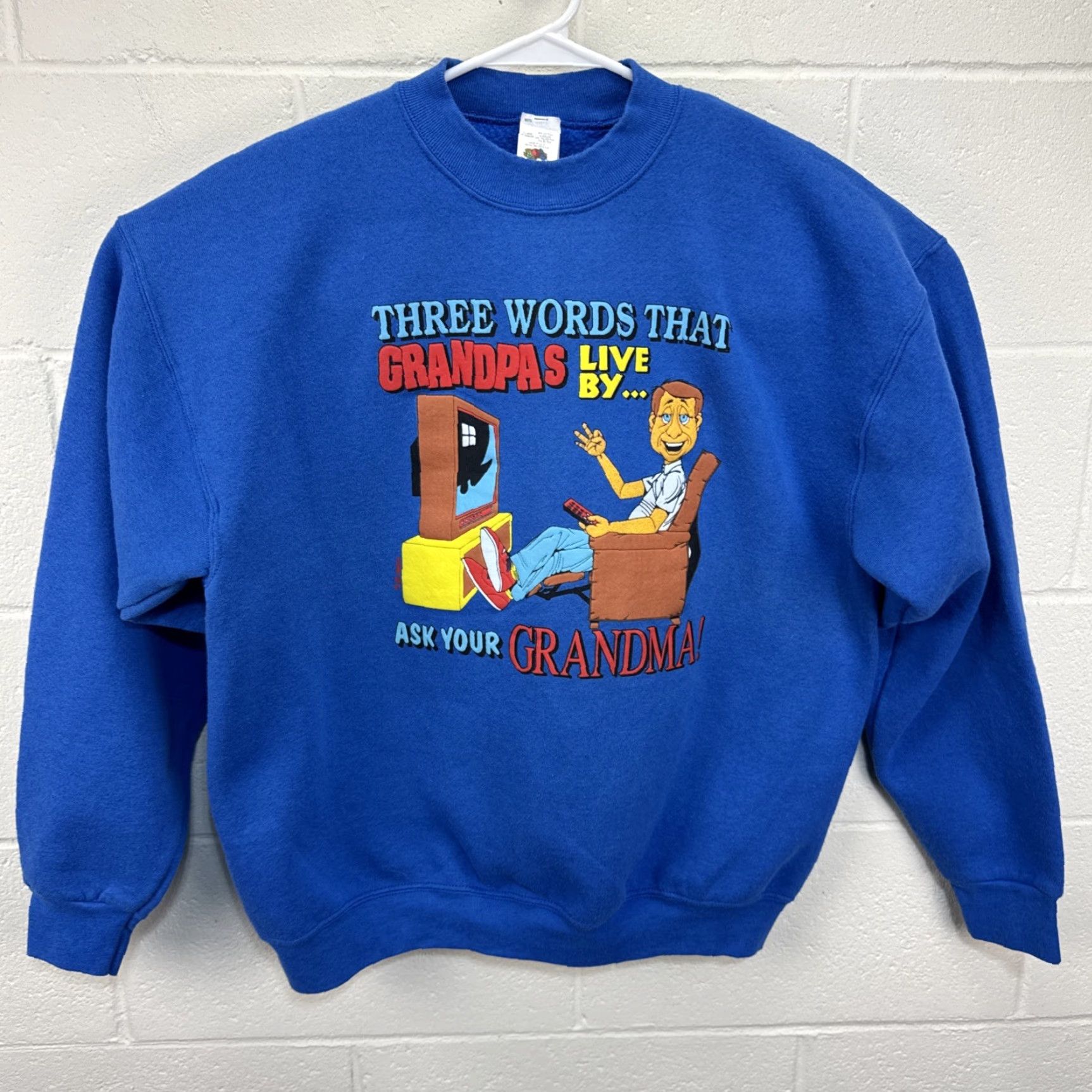 Fruit Of The Loom VINTAGE 90's Grandpa Graphic Sweatshirt XL Blue Crewneck Humor Mens Size US XL / EU 56 / 4 - 2 Thumbnail