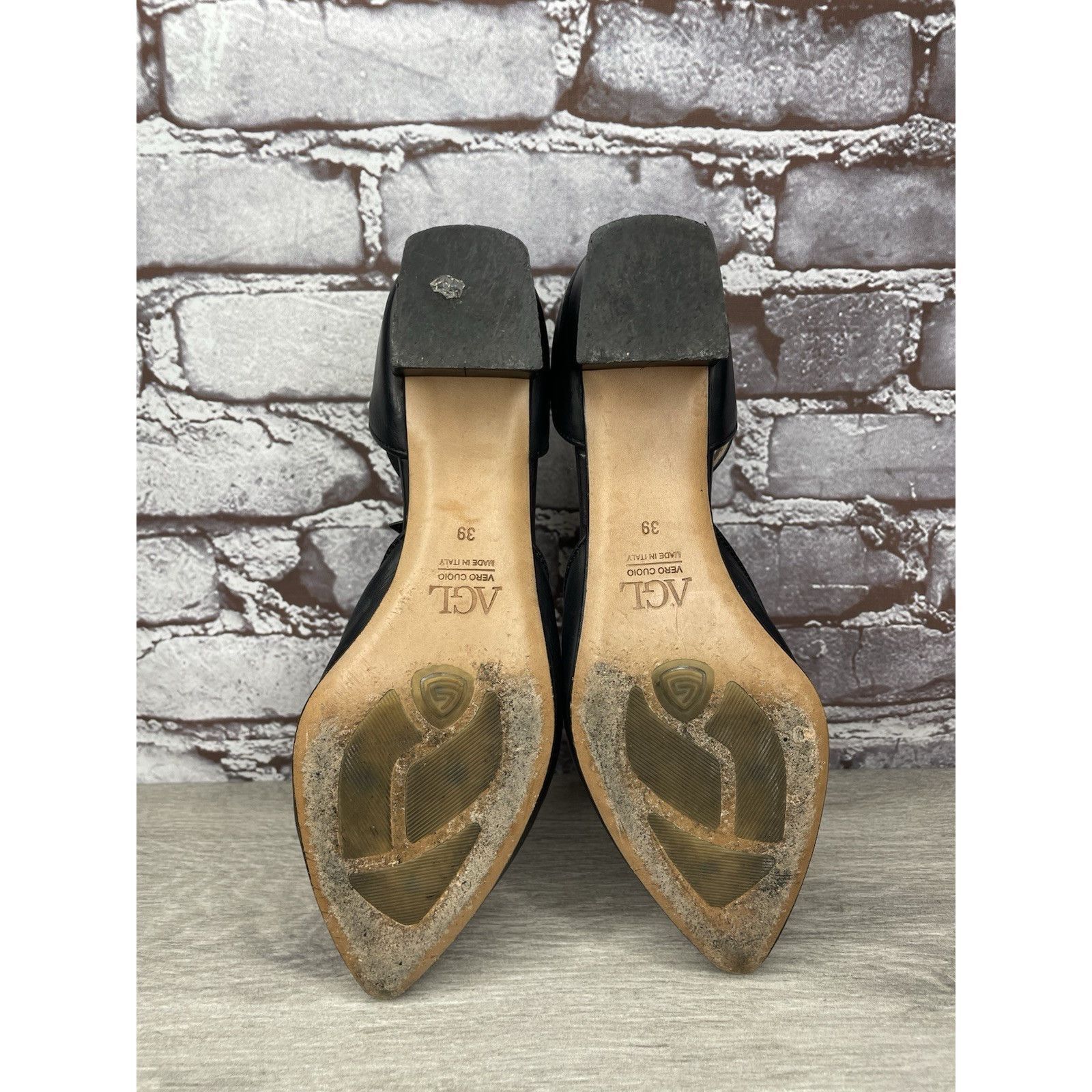 AGLINI AGL Attilio Giusti Leombruni Black Leather Pointed Strap Hee Size US 8.5 / IT 38.5 - 15 Thumbnail