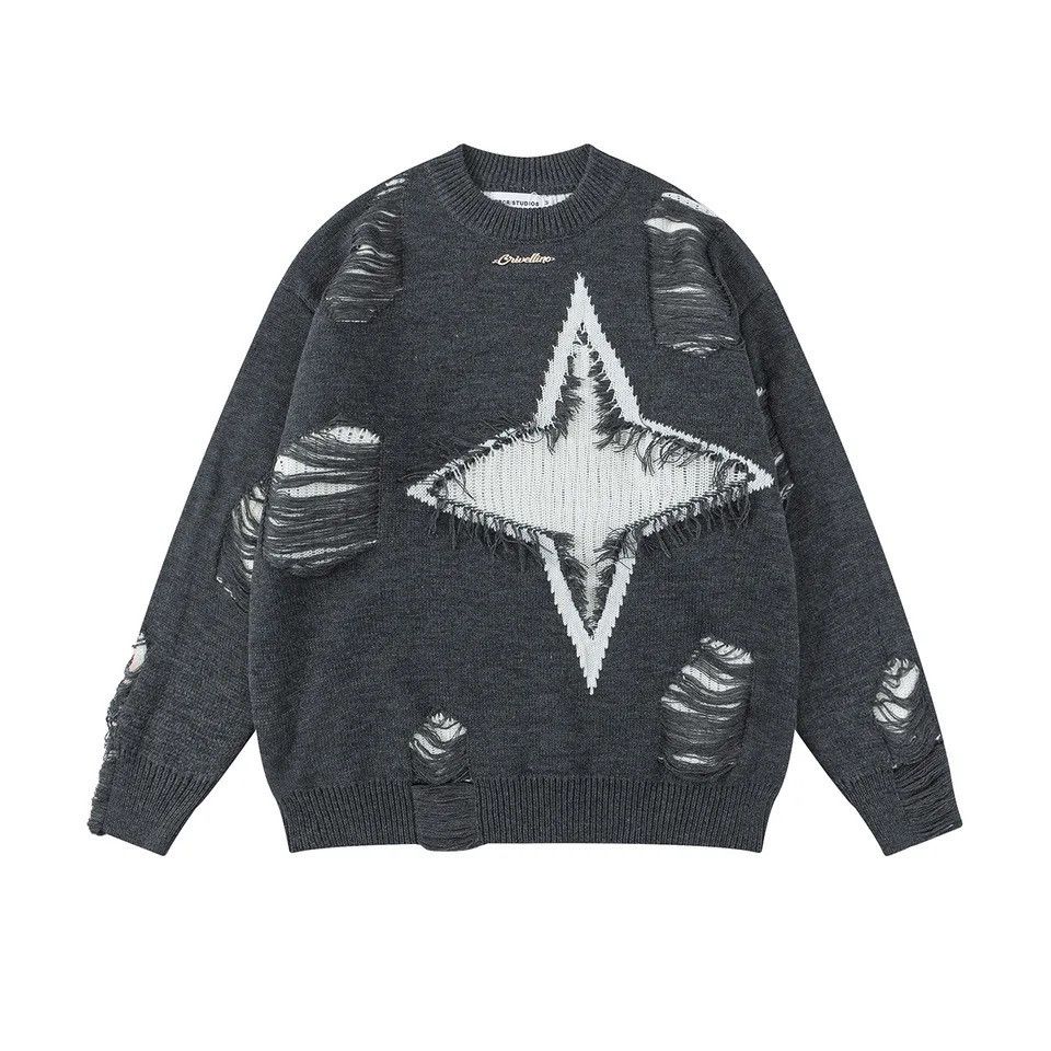 Vintage Star Fringe Hole-breaking Pullover