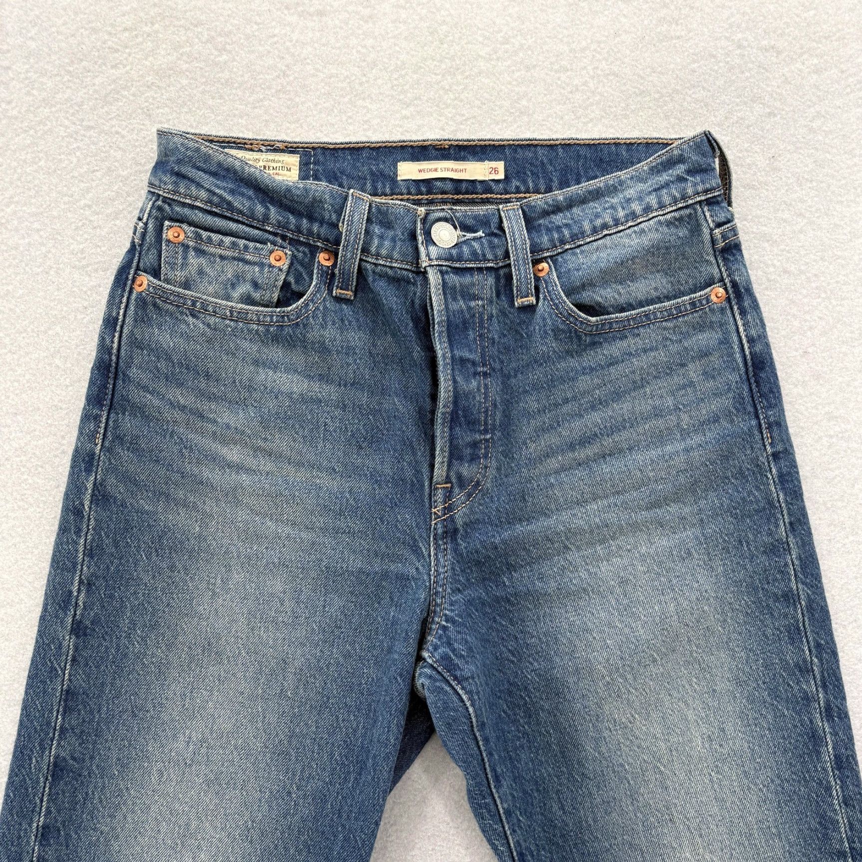 Levi's Levis Premium Wedgie Straight Jeans Womens 26 Blue High Rise Denim Big E Rodeo Size 26" / US 2 / IT 38 - 2 Thumbnail