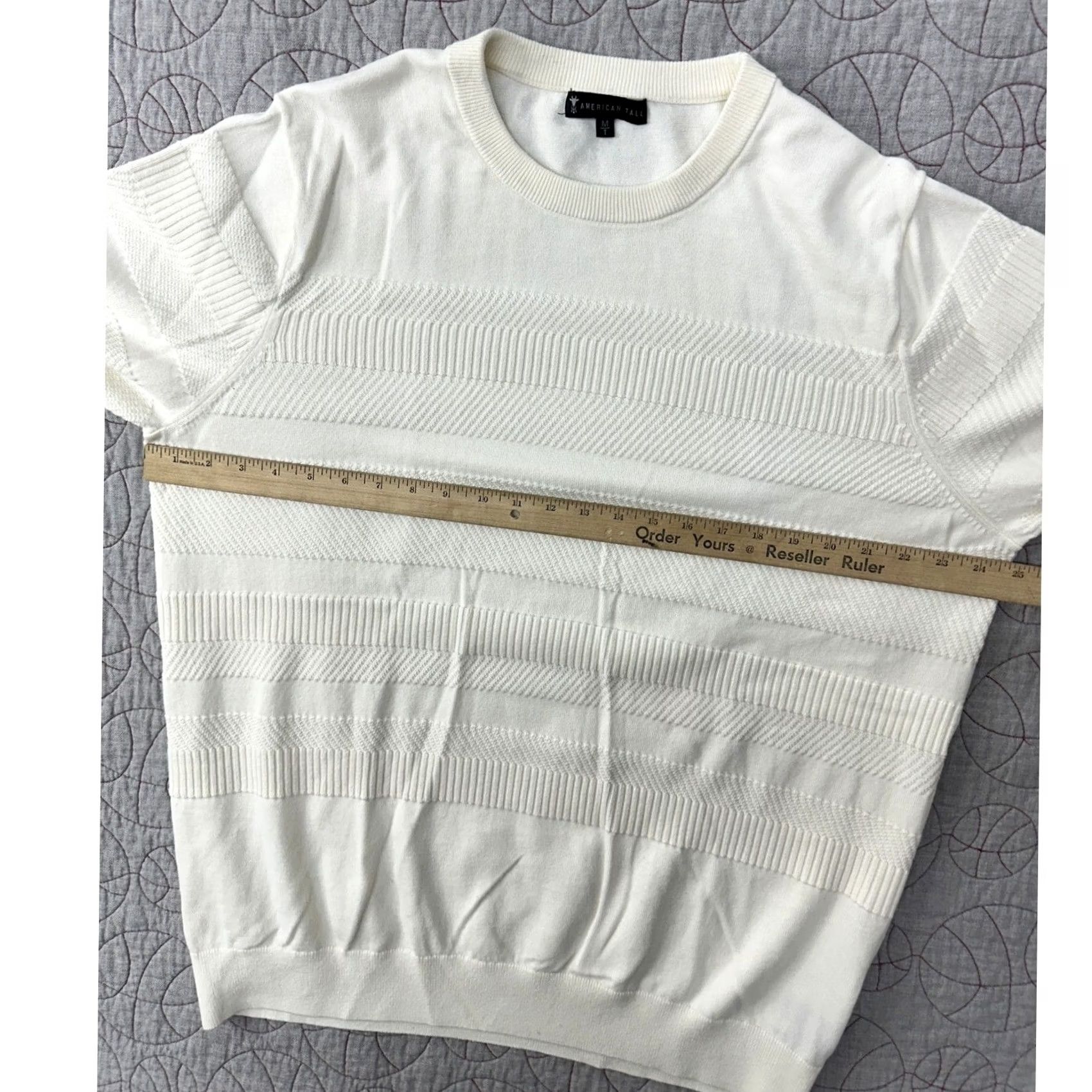 Vintage American Tall Sweater / MT Medium Tall Men’s Crew Neck Cotton Stripe Textured Ivory/ Cream All Seasons Pullover Size US M / EU 48-50 / 2 - 5 Thumbnail