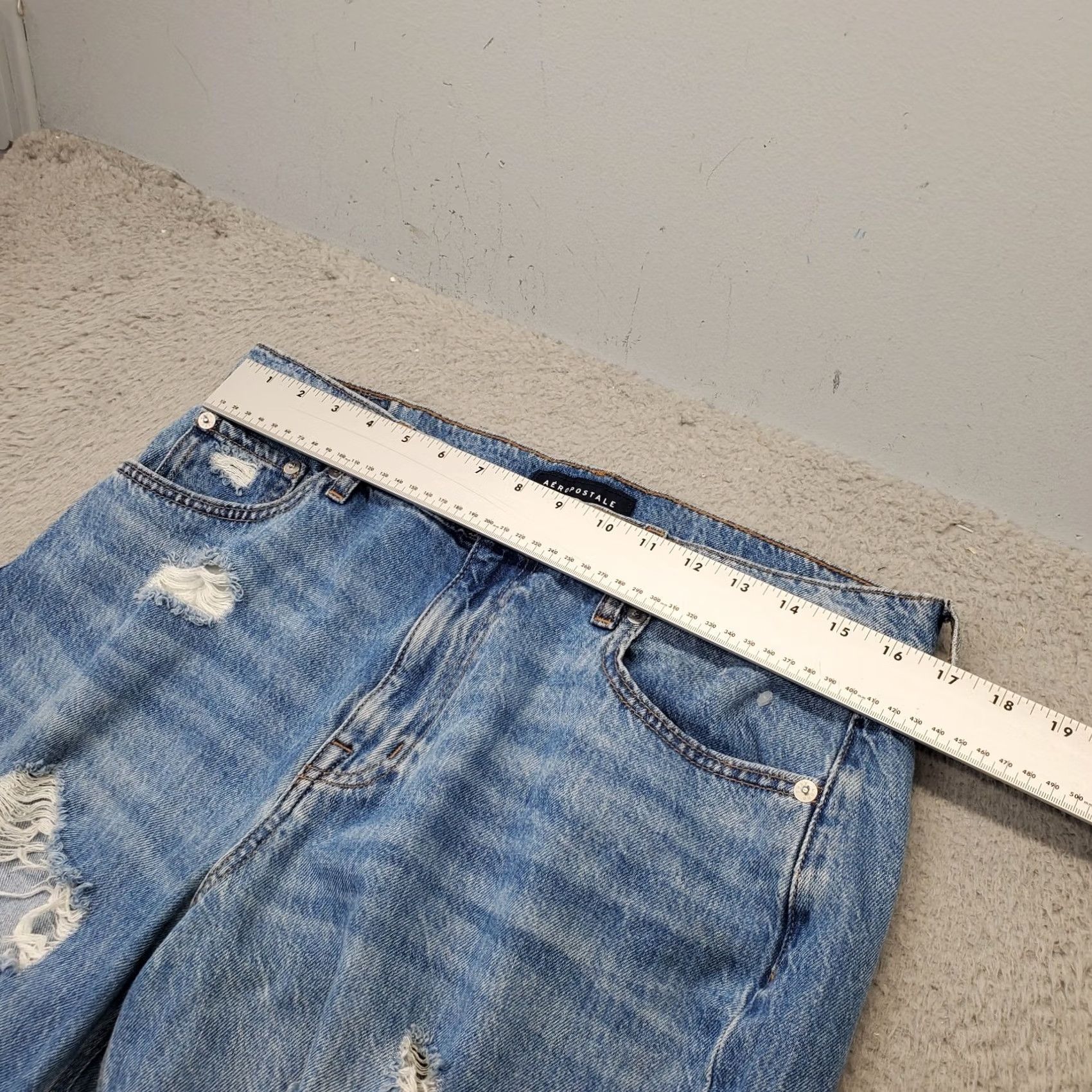 Vintage Aéropostale Womens 12 Blue Denim Distressed Flat Front Mom Jeans Size 34" / US 12 / IT 48 - 5 Thumbnail