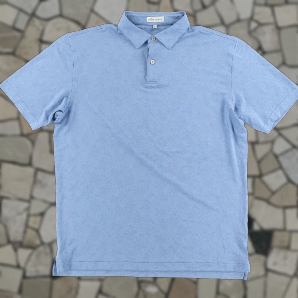 Peter Millar Peter Millar Crown Leaf Jacquard Stretch Solid Polo Shirt Blue Men's L Shirt Size US L / EU 52-54 / 3 - 1 Thumbnail
