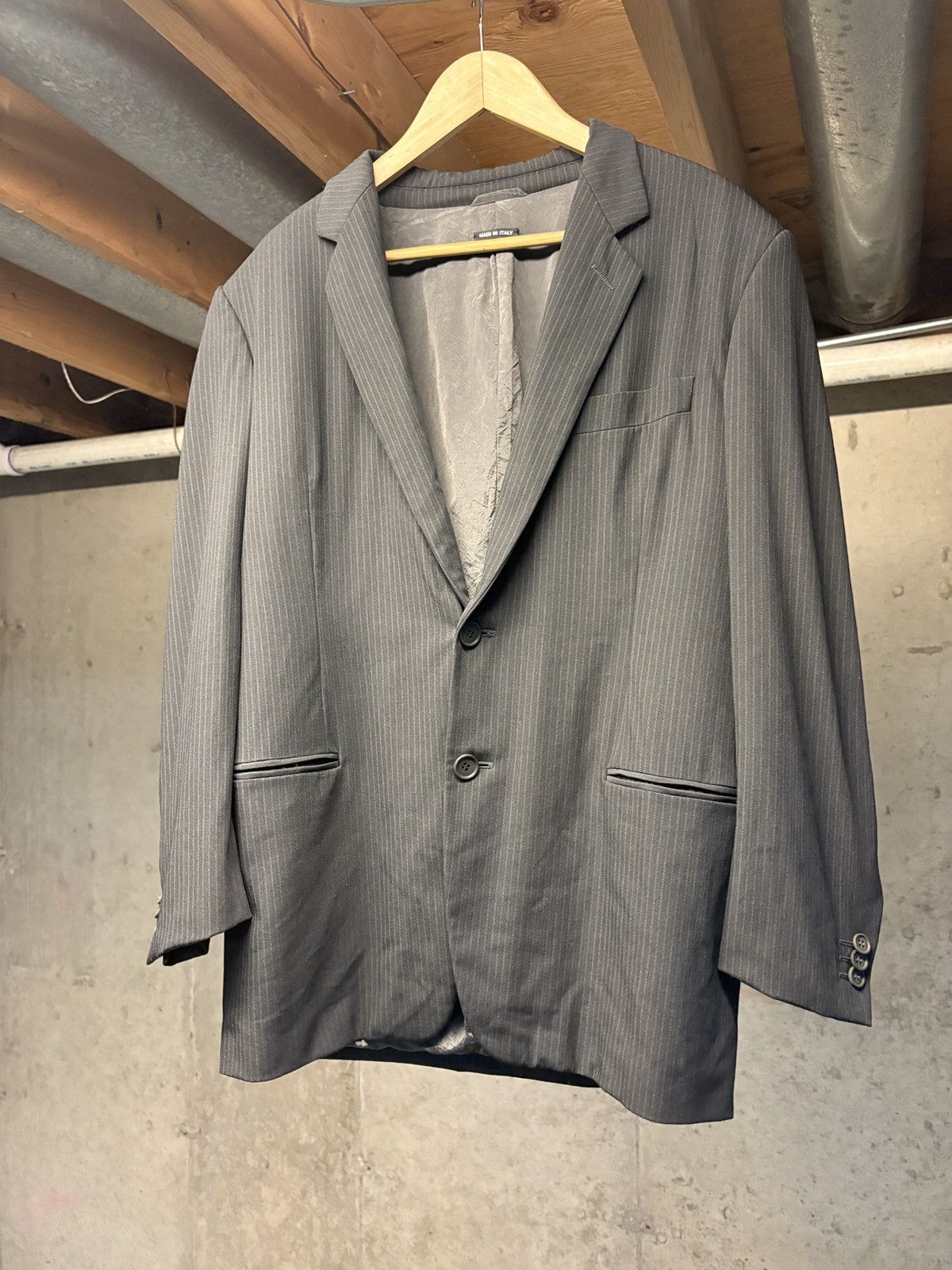 VTG 90s Giorgio Armani Wool Pinstripe Blazer Jacket Black