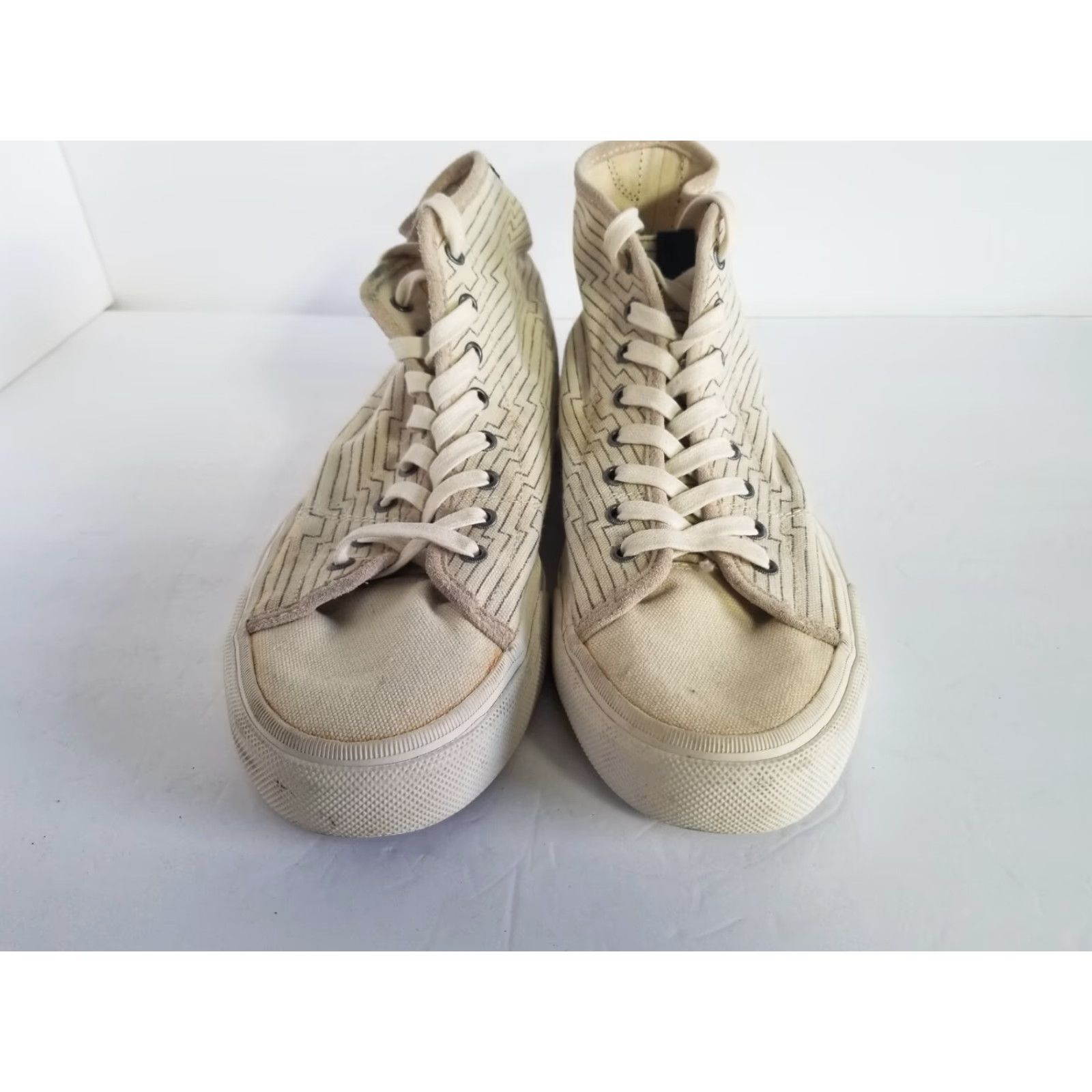 Frye FRYE High Top Sneakers Beige Black Lace Up Men 12 Canvas Athletic Sneaker Rubber Outsole Geometric Pattern Shoes Size US L / EU 52-54 / 3 - 6 Thumbnail
