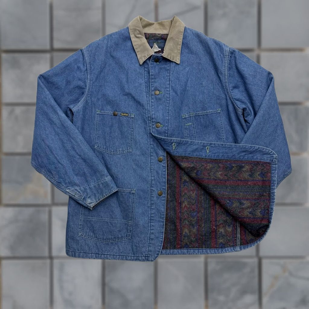 Vintage VINTAGE OshKosh B'gosh Jacket Men XL Denim Aztec Lined Snap Front Workwear Chore Jacket Size US XL / EU 56 / 4 - 1 Thumbnail