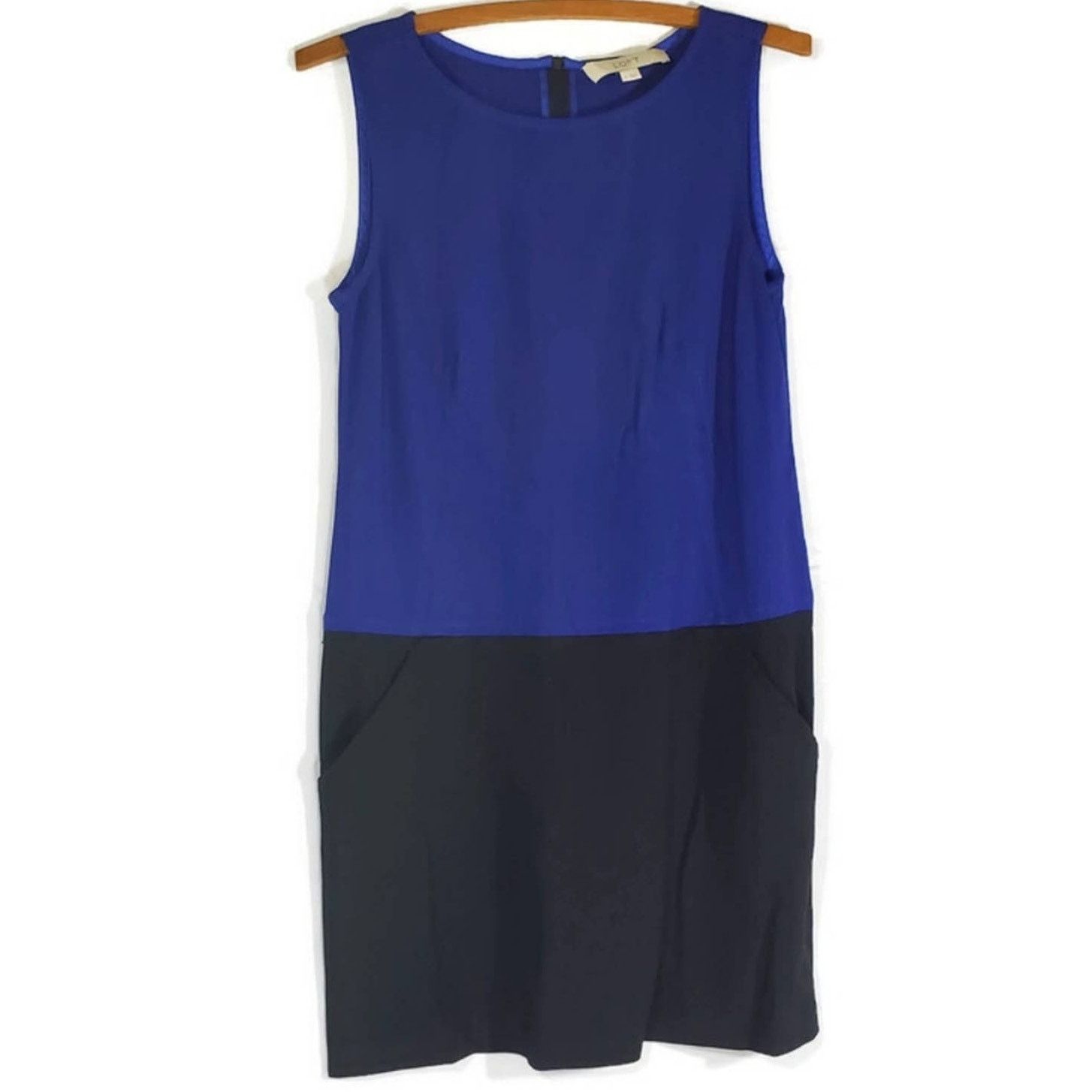 Loft Ann Taylor LOFT | Blue and Black Shift Dress | Size 4 Size S / US 4 / IT 40 - 1 Thumbnail