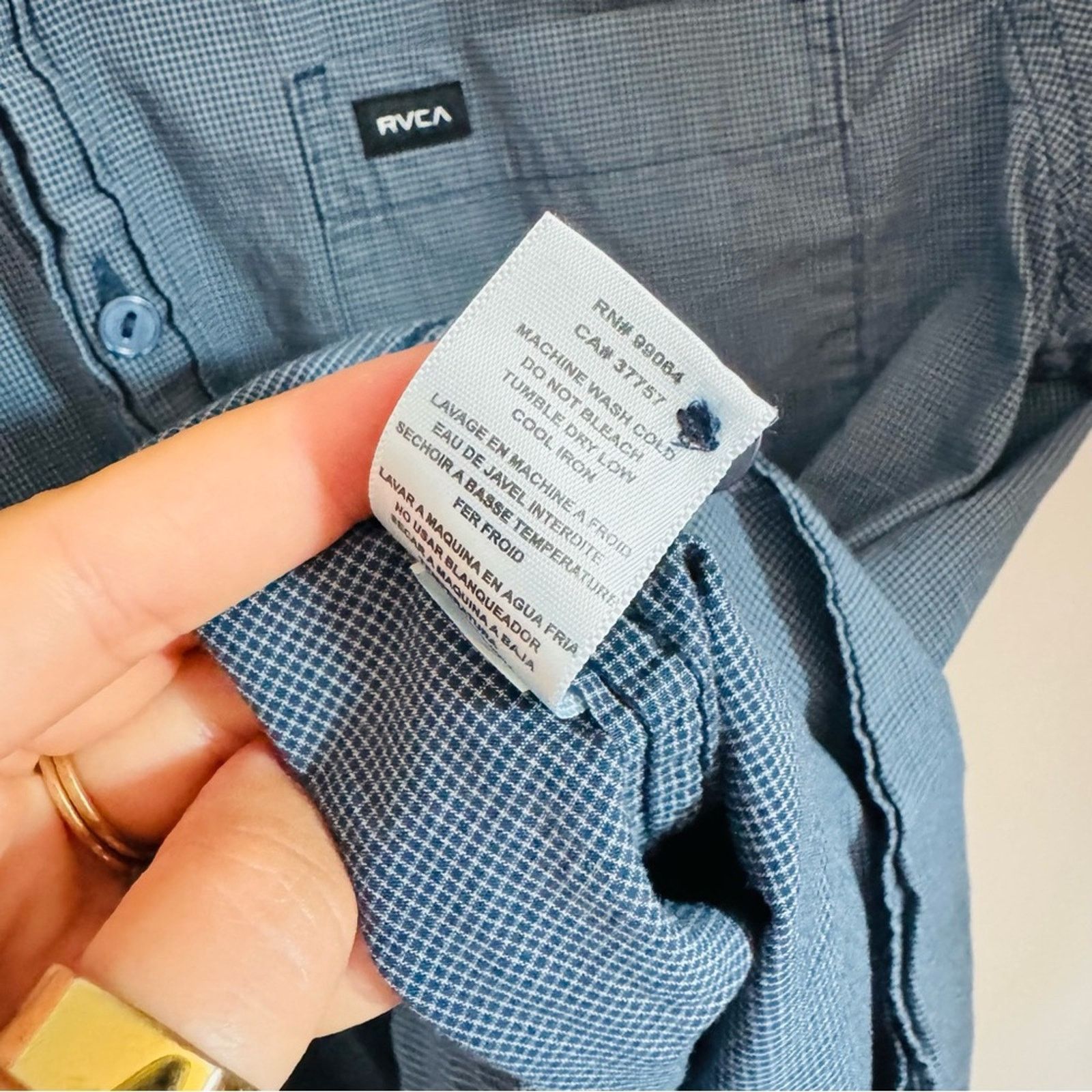 RVCA RVCA Dark Navy Blue White Square Button Short Sleeve Shirt Size US S / EU 44-46 / 1 - 5 Thumbnail