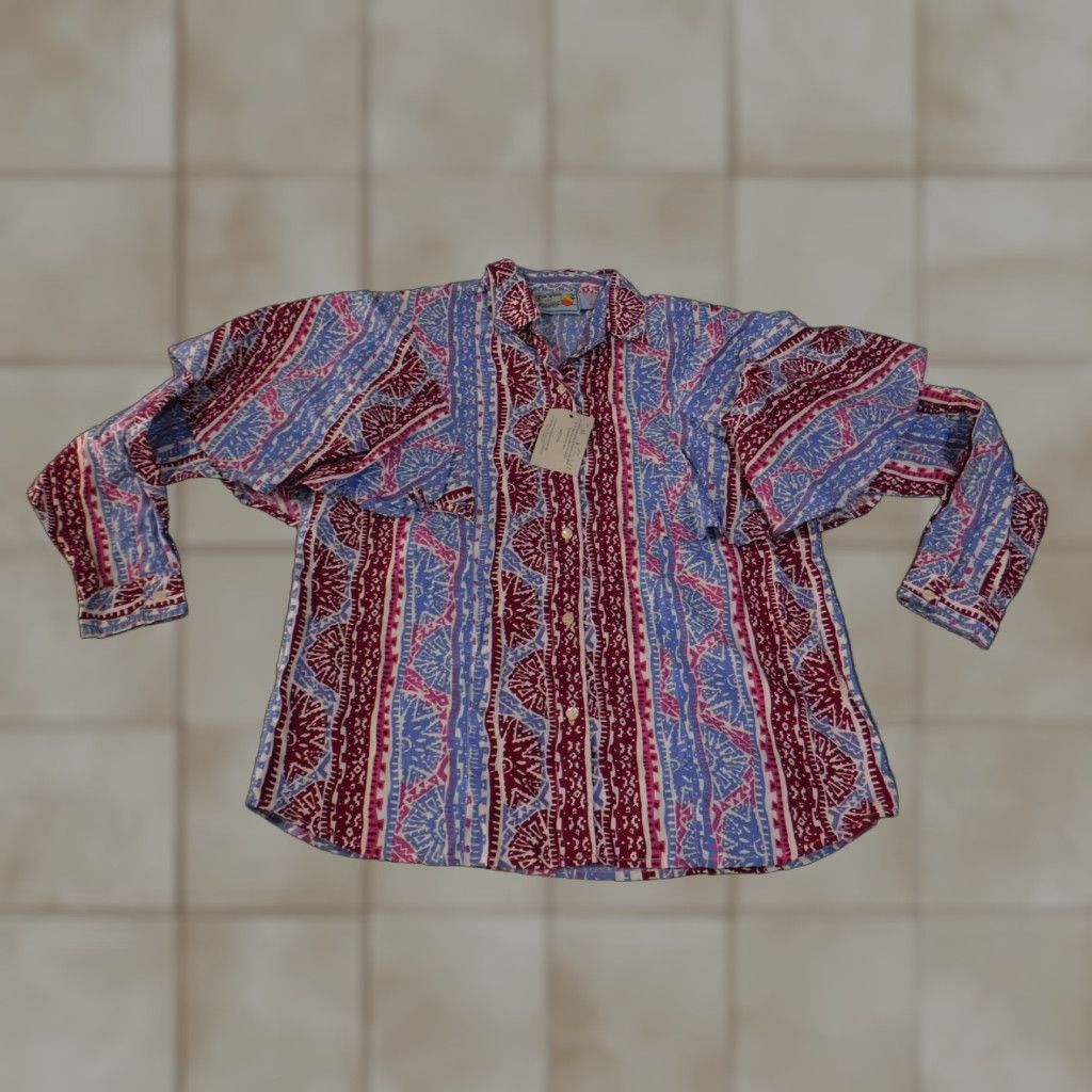 Vintage VINTAGE Gordon and James Shirt Mens Medium Red Blue Abstract Print Cotton 90s Size US M / EU 48-50 / 2 - 1 Thumbnail