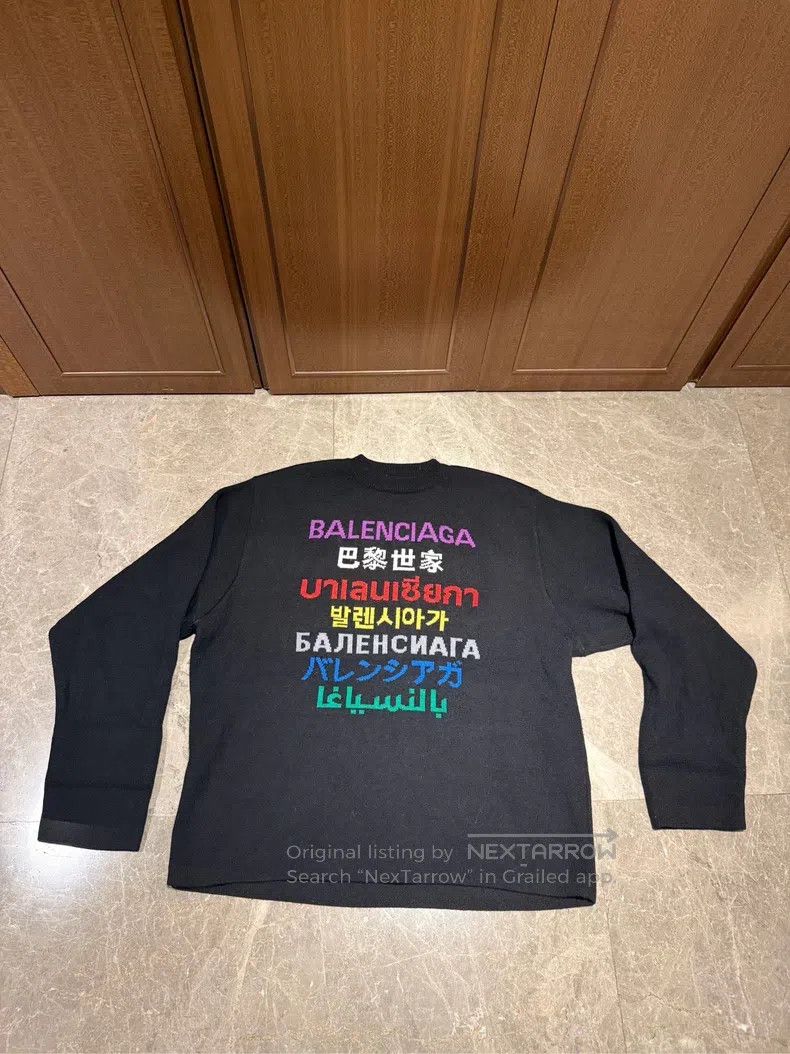 Balenciaga Balenciaga Black Rainbow Multilingual Knit Sweater/Sweatsh Size US L / EU 52-54 / 3 - 1 Thumbnail