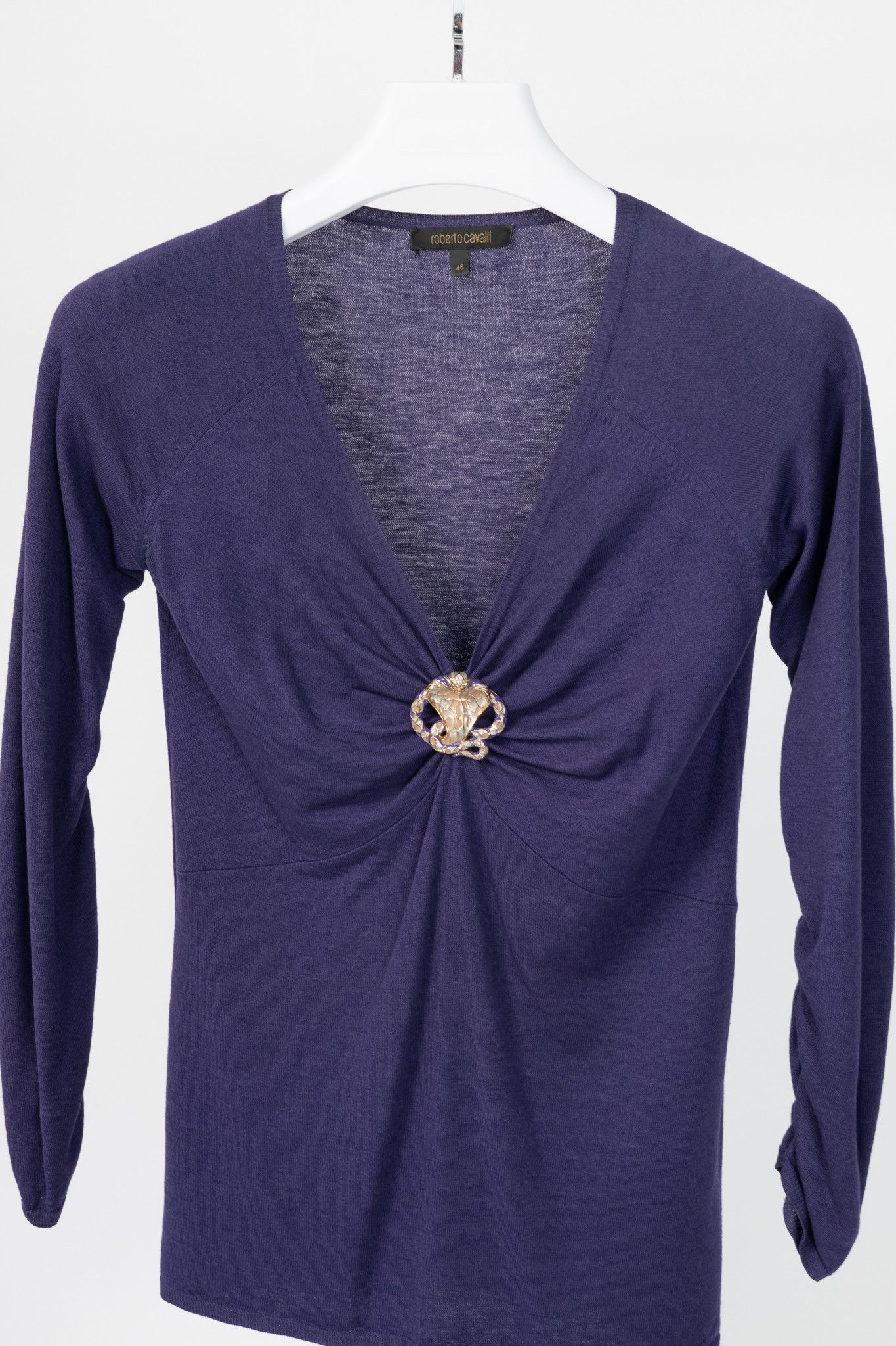 Roberto Cavalli Roberto Cavalli Purple Snake-Bust Ruched Sweater Size XL / US 12-14 / IT 48-50 - 3 Thumbnail