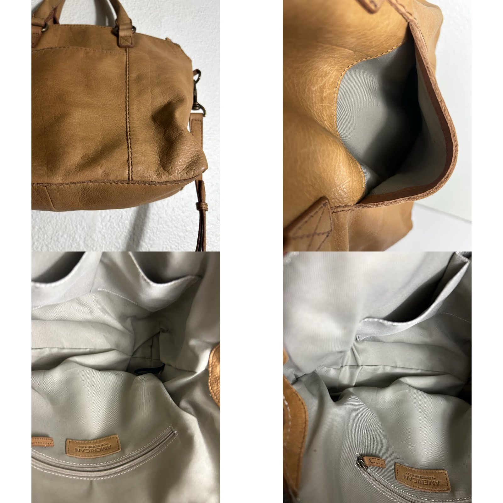 Vintage VINTAGE American Leather Co Crossbody Handbag Tan 11x10x5.5 Women Accessories Gr ay Leather Stains Size ONE SIZE - 10 Thumbnail
