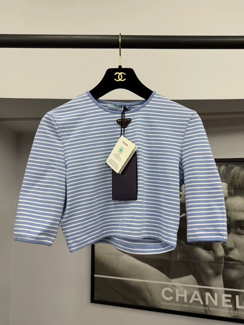 Prada Prada Blue White Stripe Short Top Size US M / EU 48-50 / 2 - 1 Thumbnail