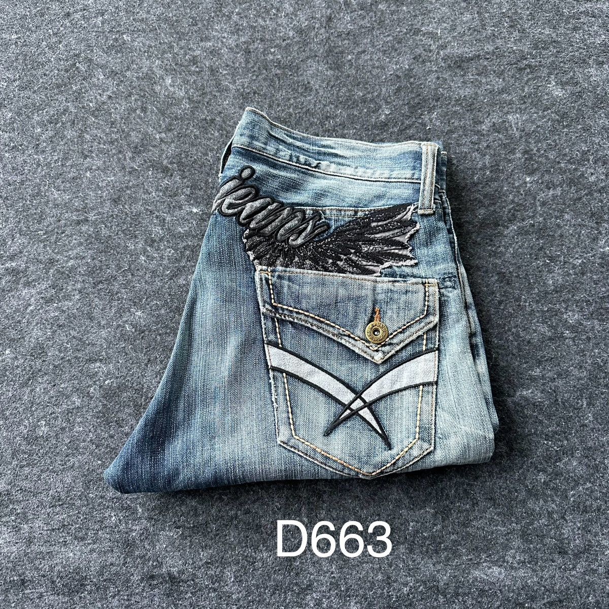 Le Grande Bleu (L.G.B.) Oririn Jeans Embroidery Wings Distressed Denim W34 D663 Size US 34 / EU 50 - 18 Thumbnail