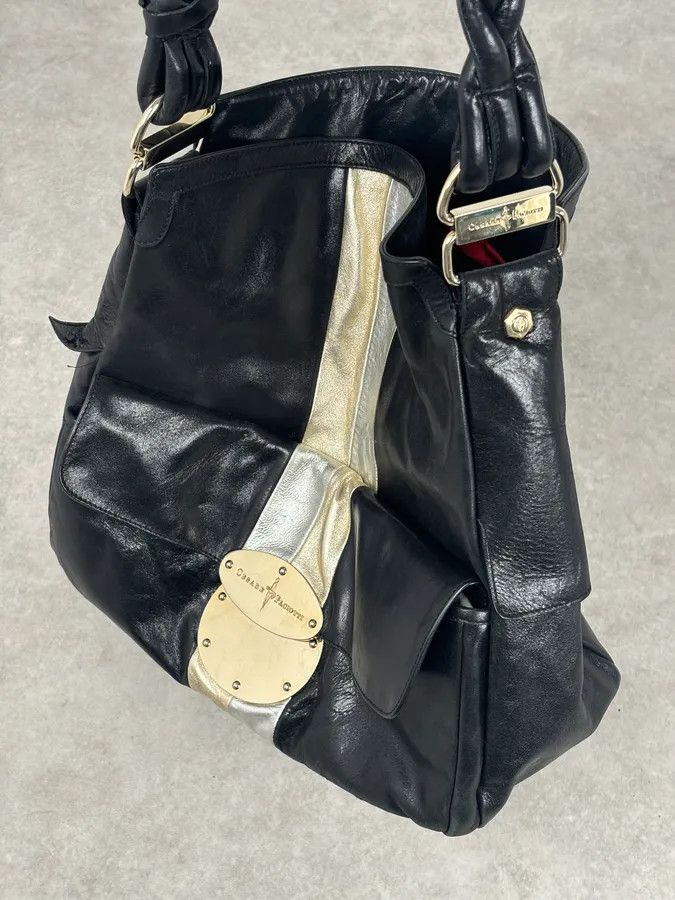Vintage Cesare Paciotti Black Gold Stripe Leather Shoulder Bag Size ONE SIZE - 13 Thumbnail