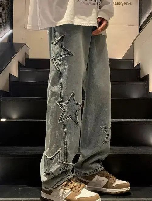 Japanese Brand Tomomi x Keito Star Embroidery Straight Casual Men Jeans Size US 29 - 2 Thumbnail