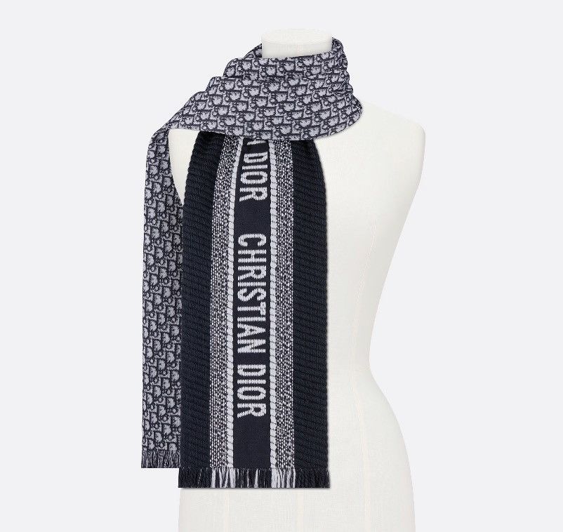 image of Dior Oblique University Reversible Wool Scarf in Navy, Men's
