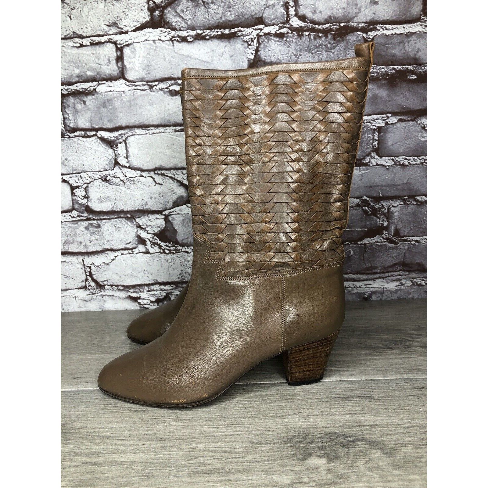 Frye Frye Vintage Taupe Leather Woven Weaves Heel Western Boots W Size US 5.5 / IT 35.5 - 20 Thumbnail