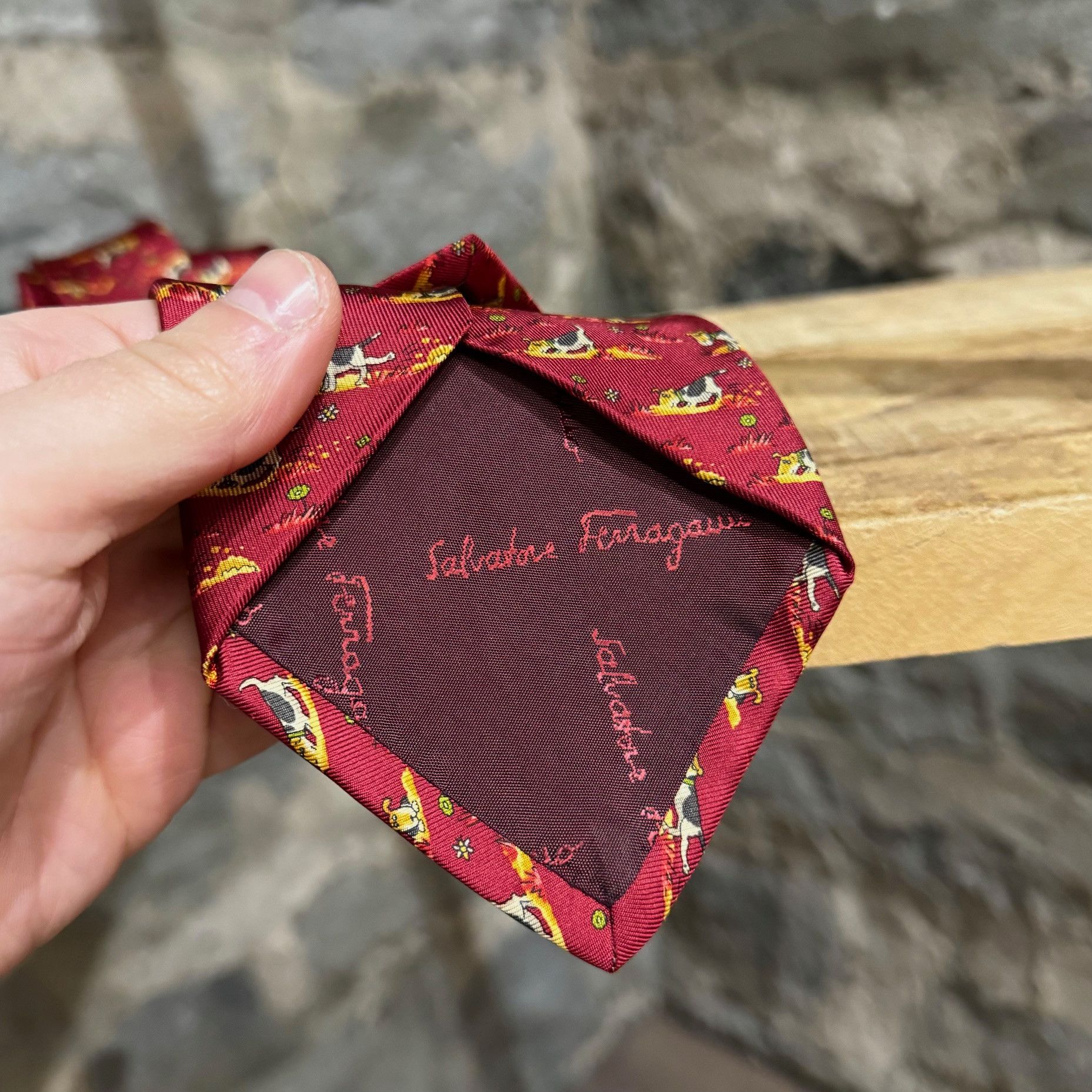 Salvatore Ferragamo Salvatore Ferragamo Dogs Prints Red Silk Tie Size ONE SIZE - 4 Thumbnail
