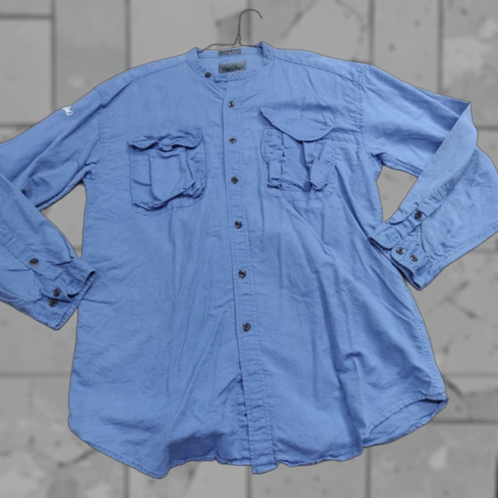 Vintage VINTAGE Mossimo Shirt Large Blue Linen Cotton Band Collar Pockets Button-Up Mens Size US L / EU 52-54 / 3 - 1 Thumbnail