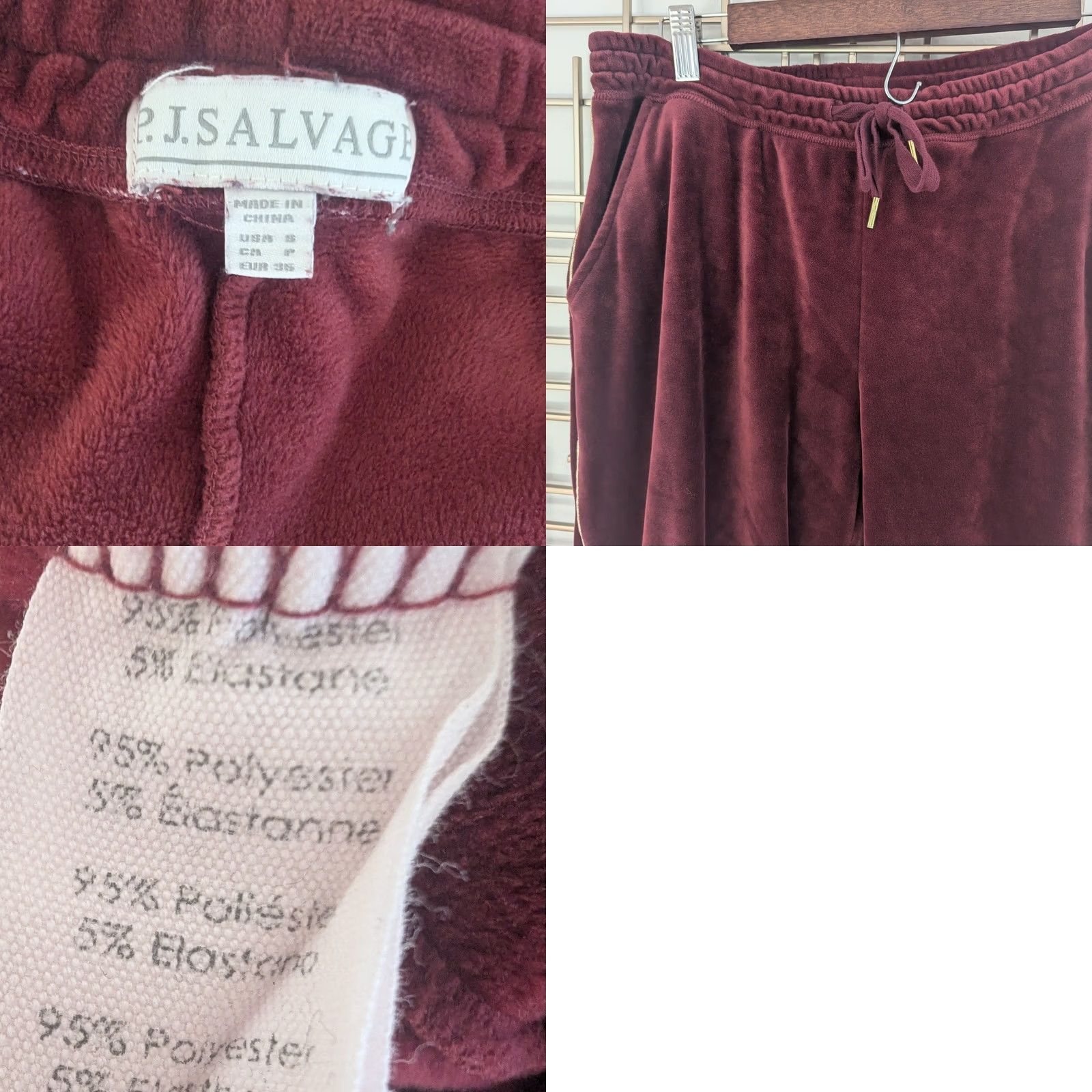 Vintage VINTAGE PJ Salvage Burgundy Velour Jogger Sweatpants Gold Trim Womens S Butter Soft Size 28" / US 6 / IT 42 - 8 Thumbnail