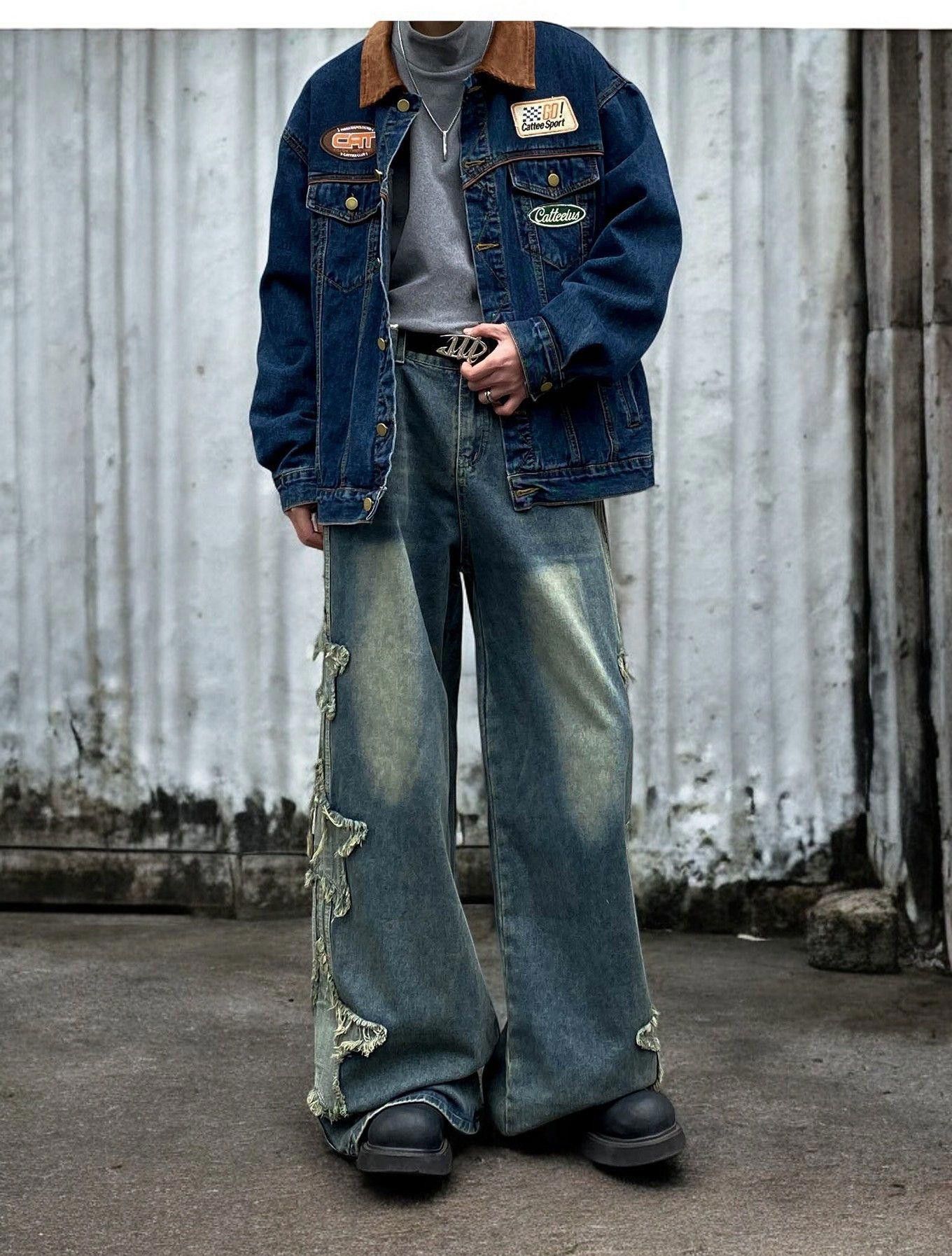 Jean STAR Embroidery Baggy Track Denim Jeans Size US 32 / EU 48 - 1 Thumbnail