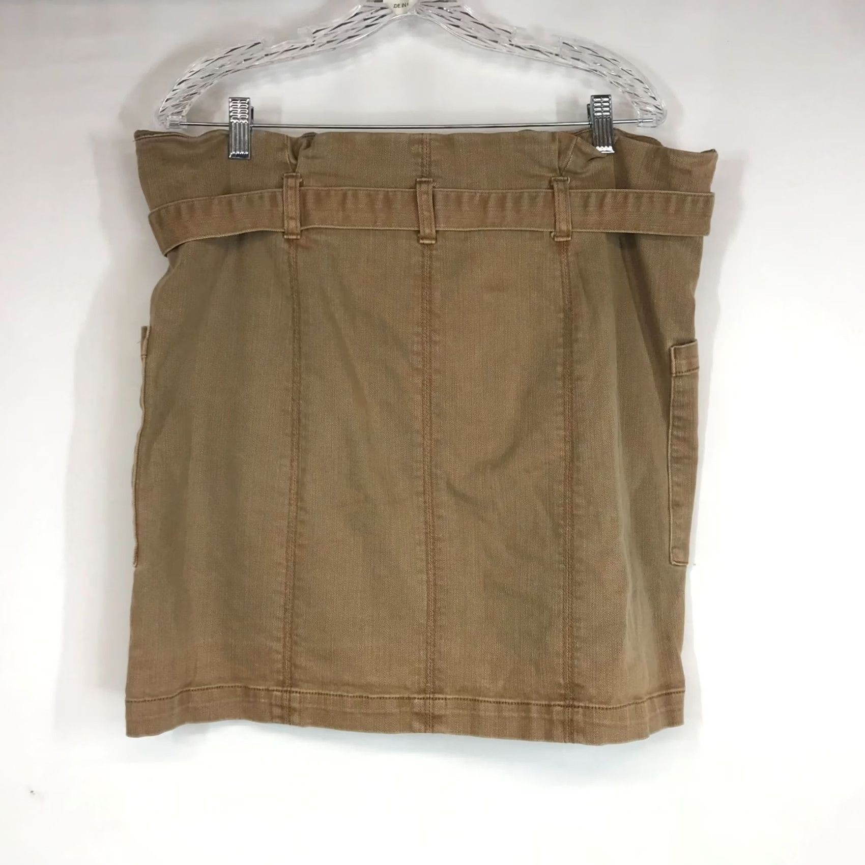 Free People FREE PEOPLE Skirt Womens L Brown Button Front Cotton Blend Short Belted Size 36" / US 14 / IT 50 - 4 Thumbnail