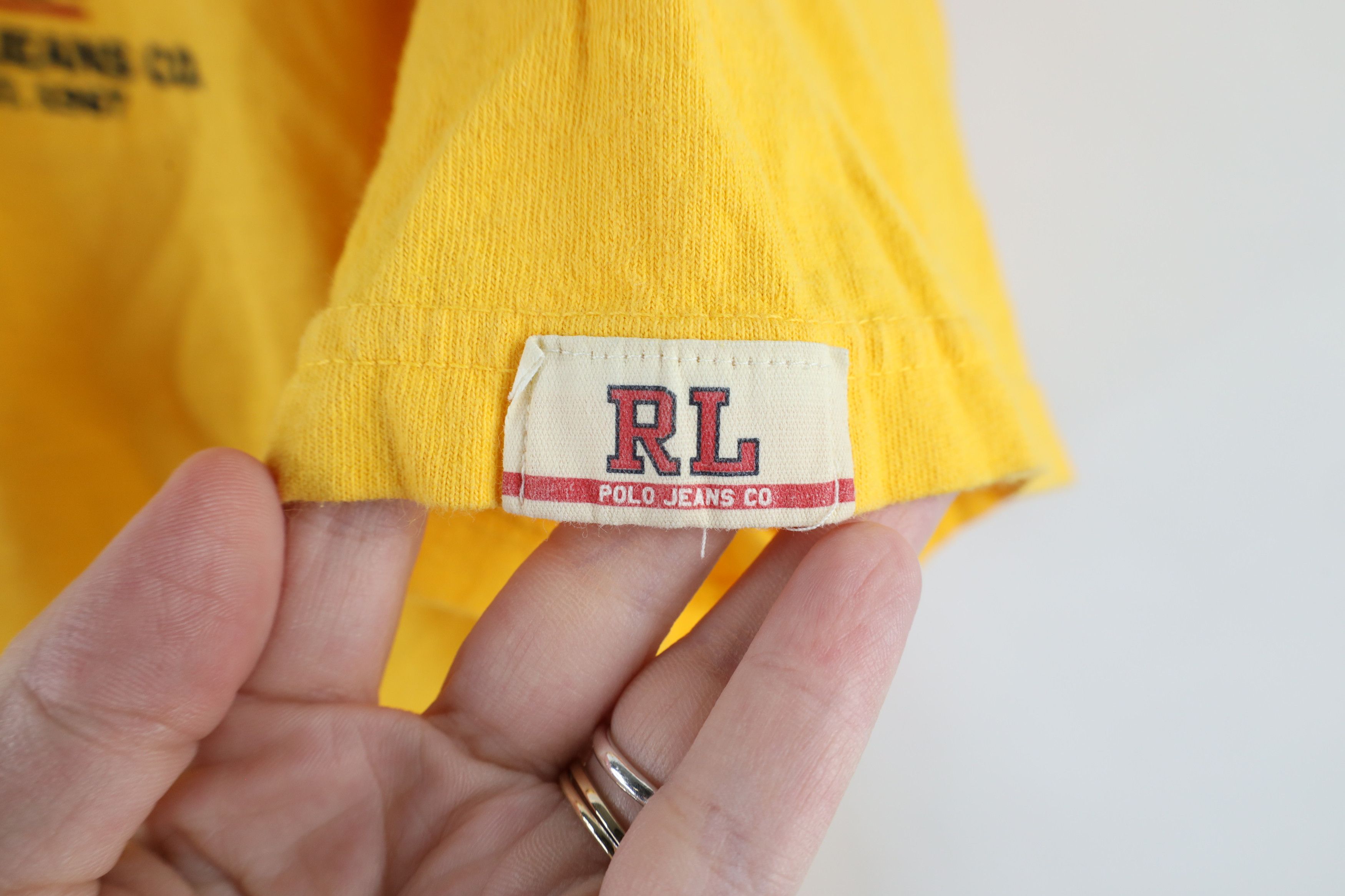Ralph Lauren × Vintage Vintage 90s Ralph Lauren Out Big Logo Flag T-Shirt Yellow Size US L / EU 52-54 / 3 - 5 Thumbnail