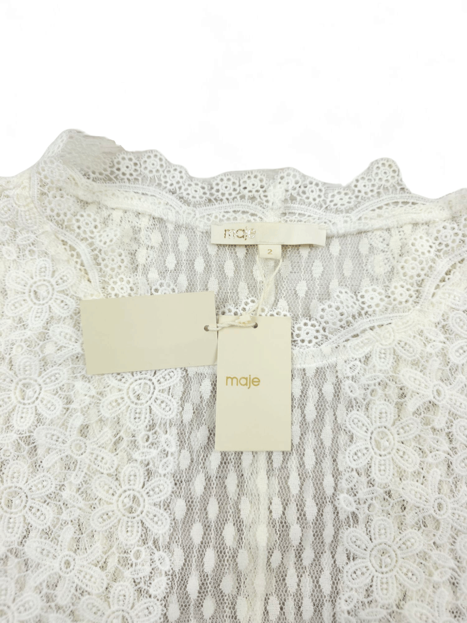 Maje 💎 Maje Transparent White Lace Midi-Length Dress Size M / US 6-8 / IT 42-44 - 11 Thumbnail