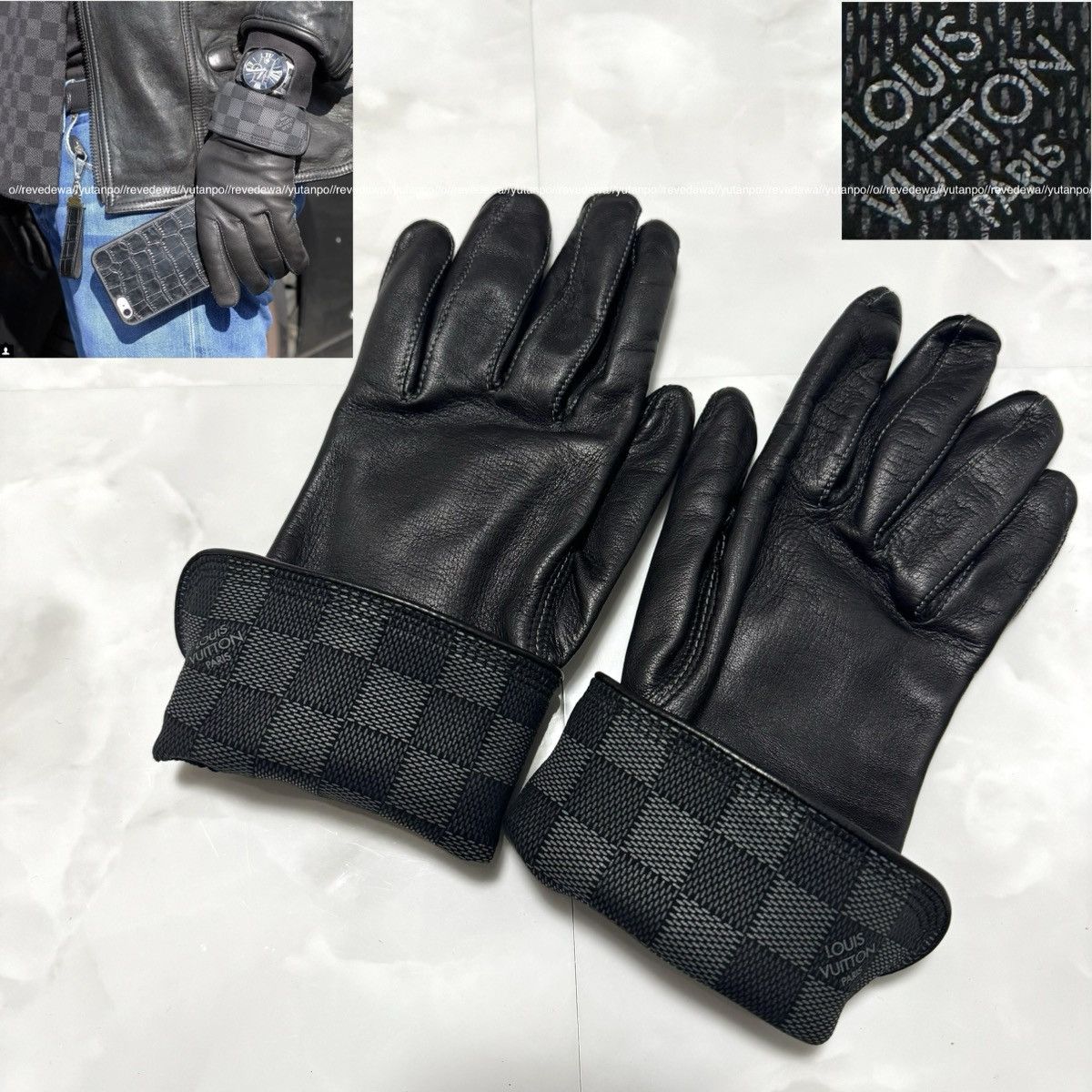 Louis Vuitton Louis Vuitton Damier Graphite Switch Lamb Leather Gloves ...