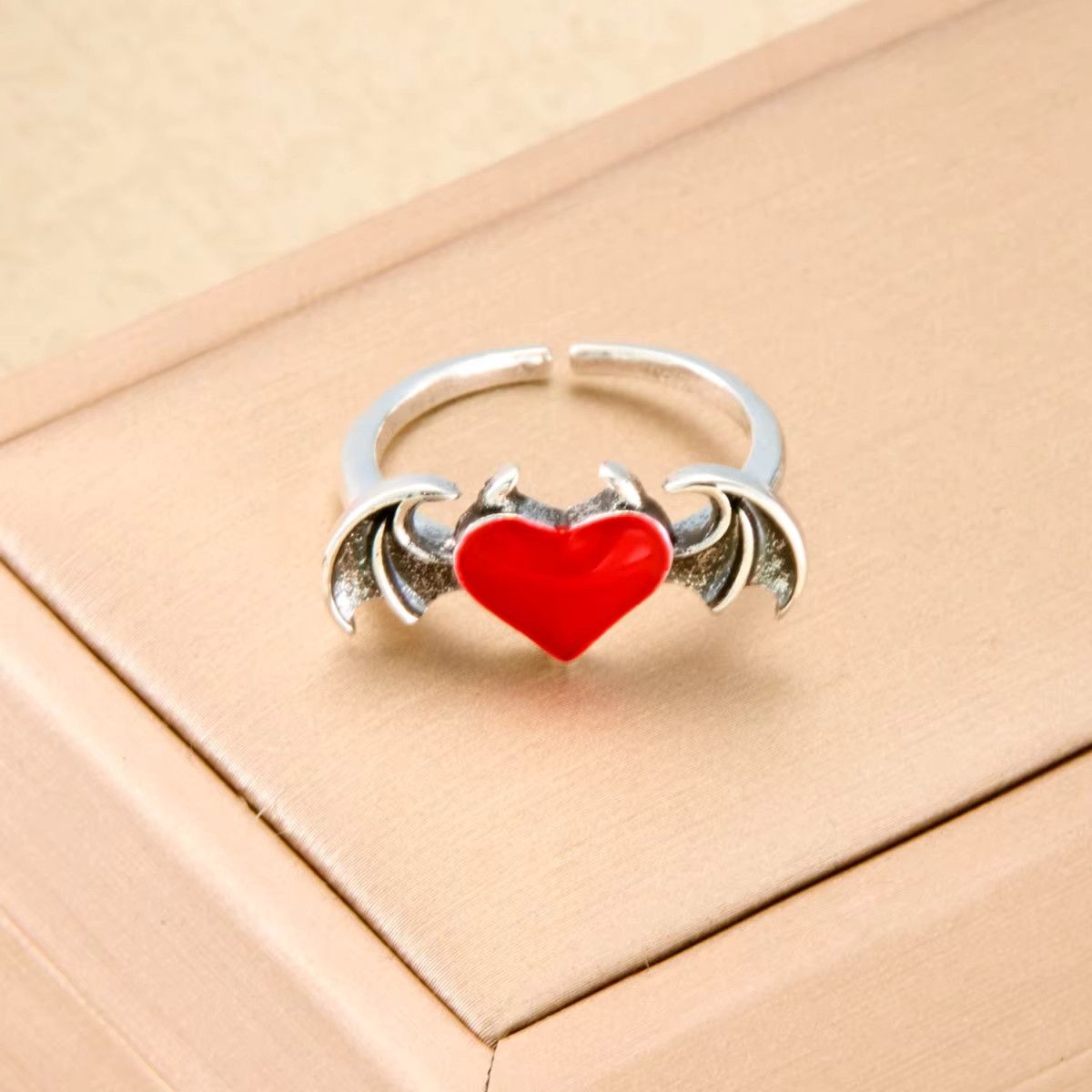 Jewelry Retro Black Red Love Heart Demon Wings Rings Size ONE SIZE - 9 Thumbnail