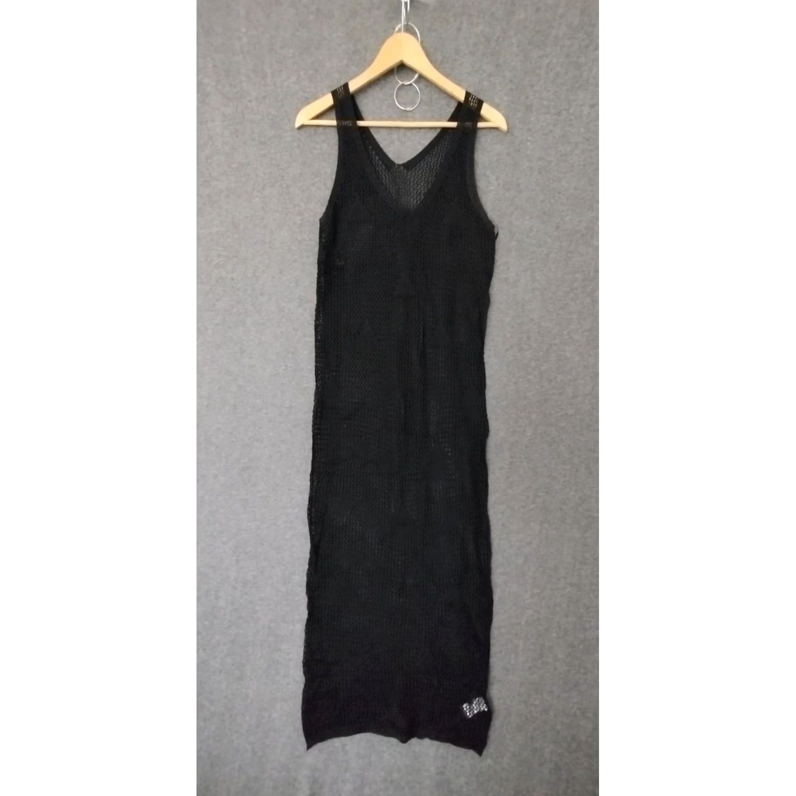 Vintage Codigo Women's Crochet Dress Long Knit Black S Sleeveless V-Neck Casual Bodycon Slim Size S / US 4 / IT 40 - 2 Thumbnail