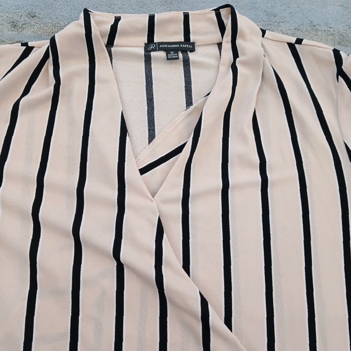 Adrianna Papell Adriana Papell Shirt Womens Medium Pink Black Striped V-Neck Pullover Size M / US 6-8 / IT 42-44 - 2 Thumbnail