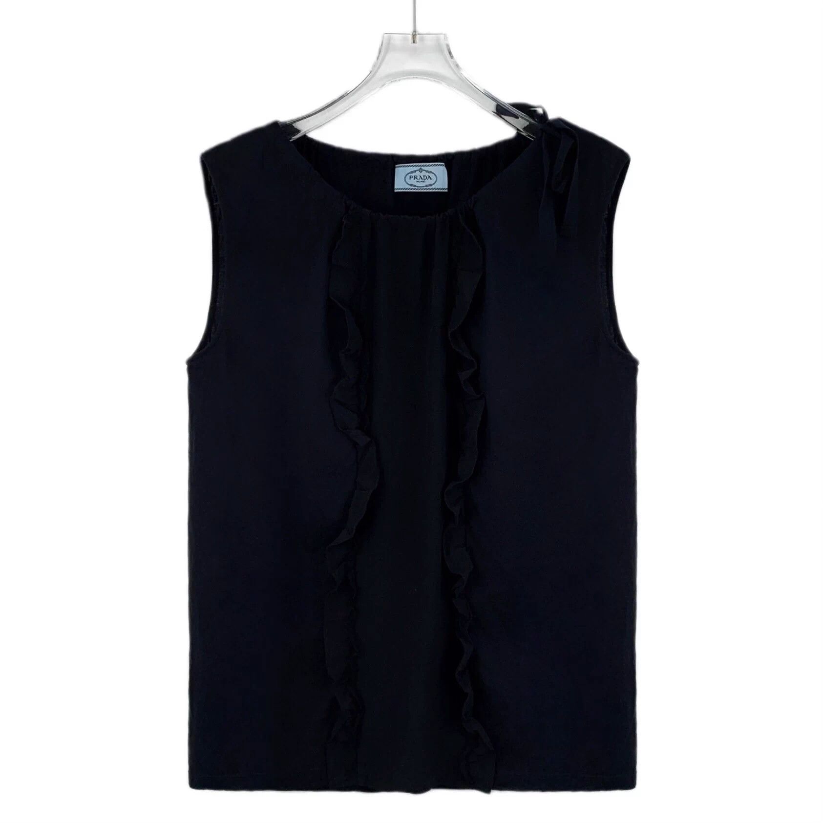 Prada Prada Black Lace Trim Cotton Sleeveless Top M Size M / US 6-8 / IT 42-44 - 1 Thumbnail