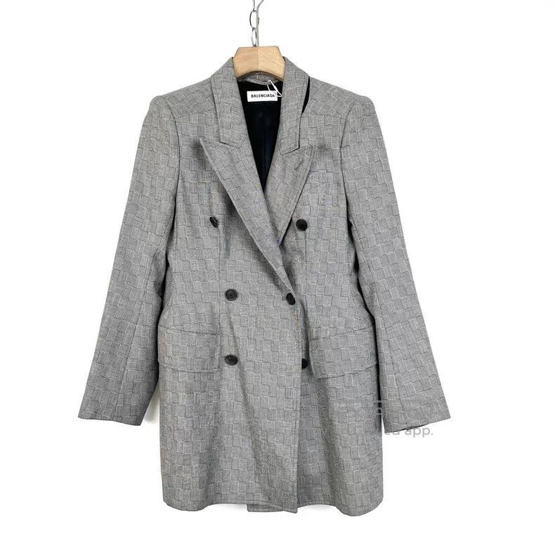 Balenciaga Balenciaga Gray Plaid Blazer Jacket Size M / US 6-8 / IT 42-44 - 1 Thumbnail