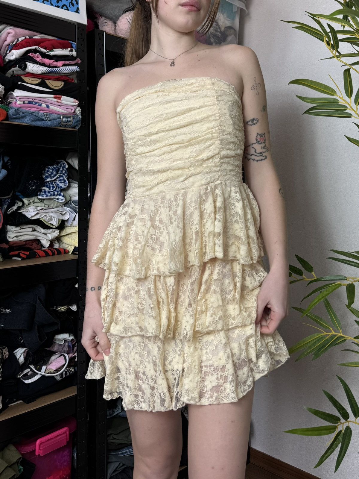 Vintage JEAN PAUL GAULTIER STYLE LACE RUCHES MESH GUIPURE DRESS Size S / US 4 / IT 40 - 3 Thumbnail
