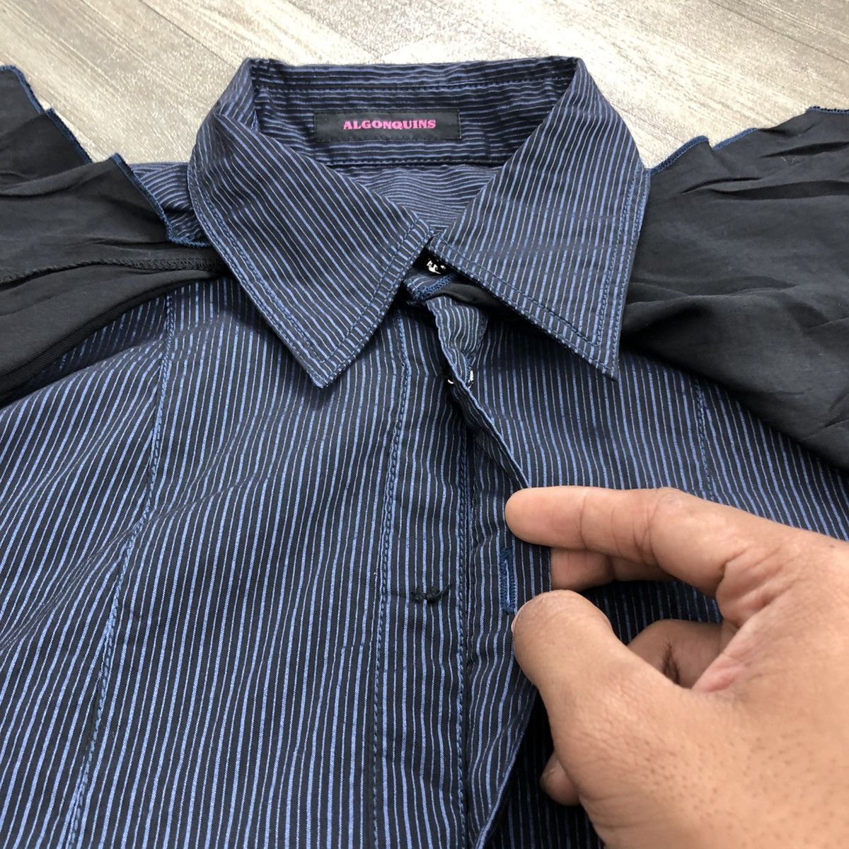 If Six Was Nine × Japanese Brand × Le Grande Bleu (L.G.B.) 2000s Algonquins Bondage Punk LGB GOA Striped Button Up Size US M / EU 48-50 / 2 - 20 Thumbnail