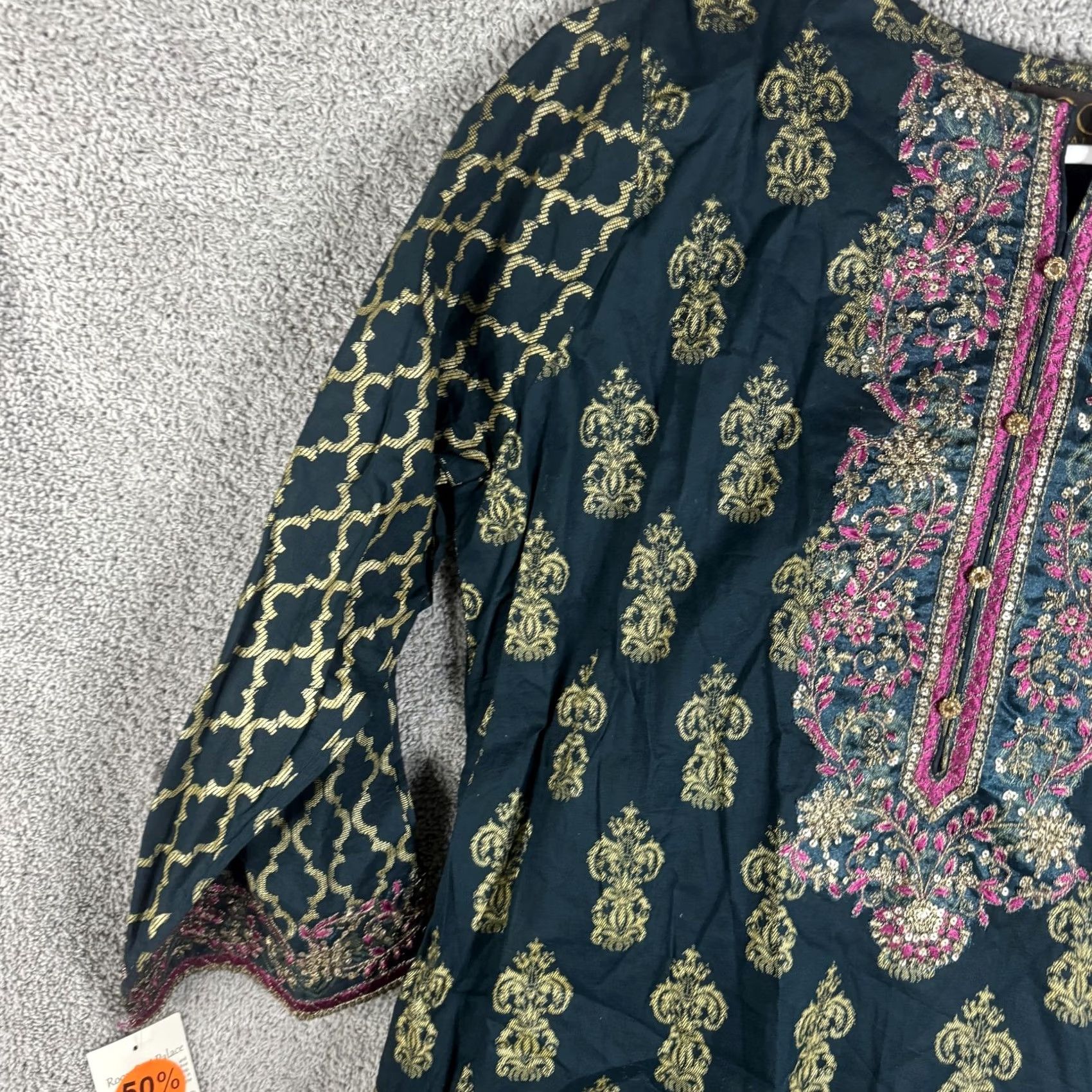 Palace Roop Sari Palace Kaftan Dress Womens 48 Green Embroidered Paisley Tunic Kurti Dressy Party/Cocktail Wedding Long Sleeve Round Neck Vintage: No, N/A Size XL / US 12-14 / IT 48-50 - 2 Thumbnail