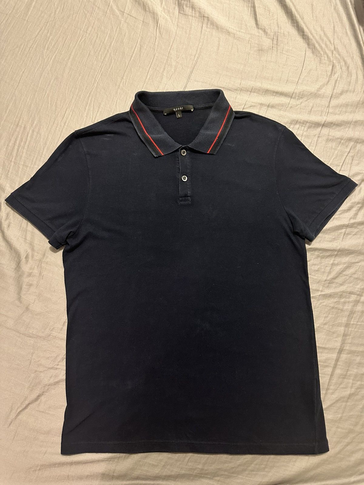 Gucci Gucci Navy Polo with striped collar Size US L / EU 52-54 / 3 - 2 Thumbnail