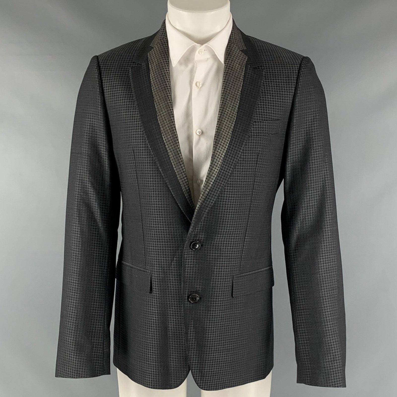 Viktor & Rolf VIKTOR & ROLF Grey Black Plaid Wool Silk Sport Coat Size 38R - 1 Thumbnail