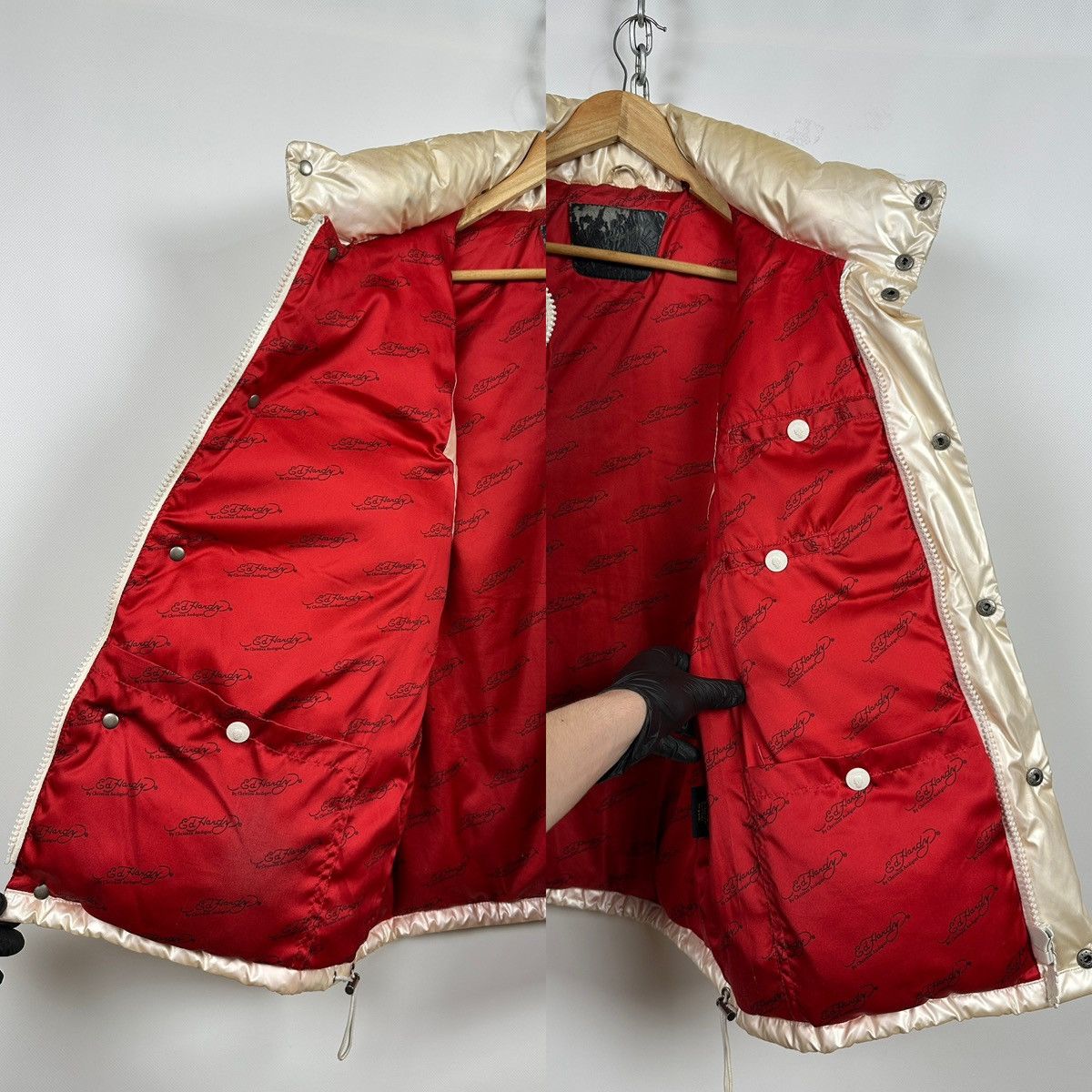 Christian Audigier Vintage Ed Hardy Flaming Skull Down Puffer Vest Size US L / EU 52-54 / 3 - 22 Thumbnail