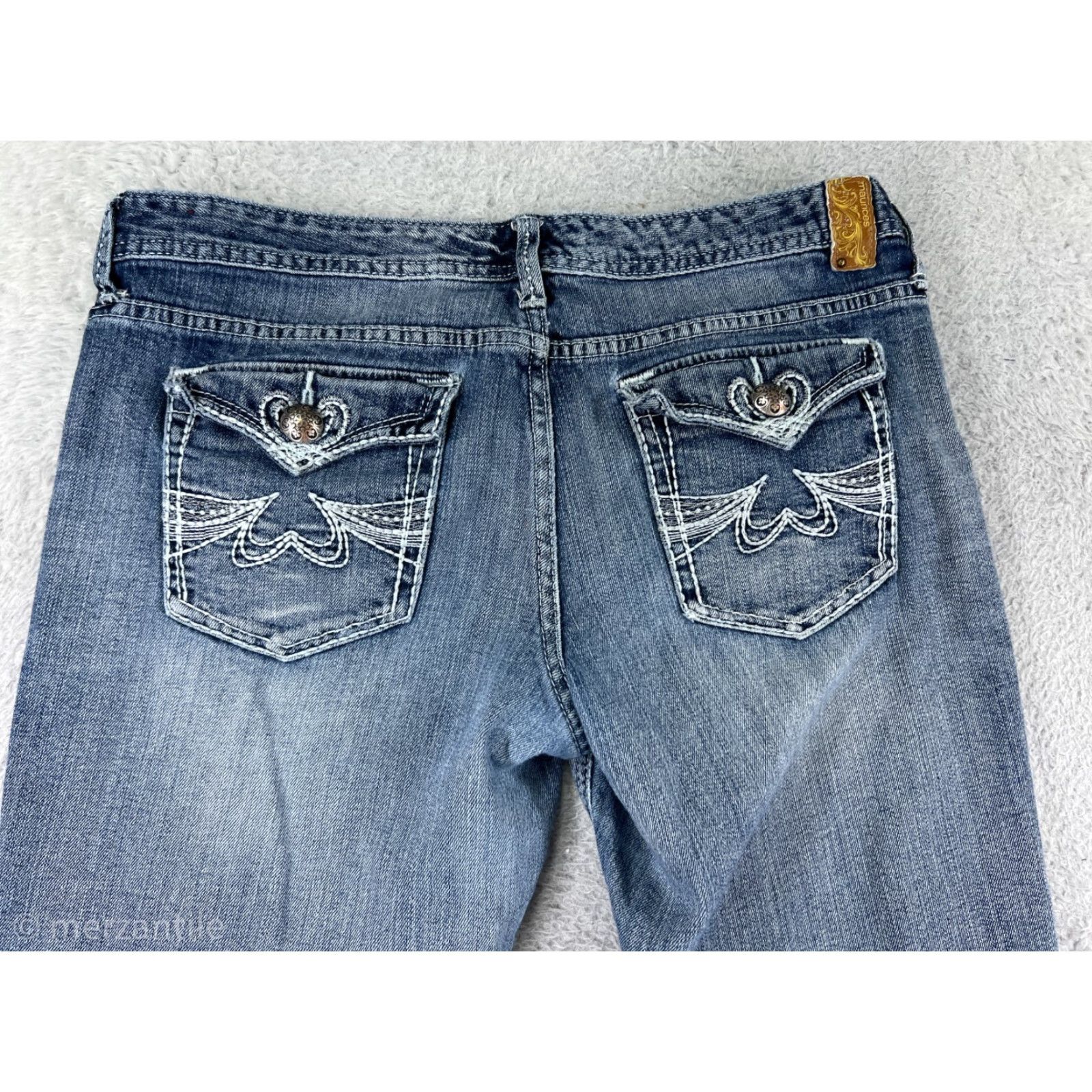 Vintage Maurices Womens Jeans Capri Distressed Blue Denim Low Rise 11 Pockets 5-Pocket Design Regular Cotton Blend Size 32" / US 10 / IT 46 - 2 Thumbnail
