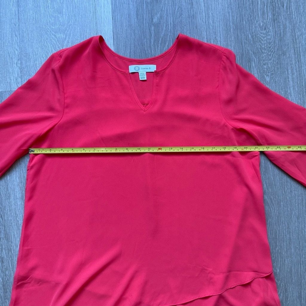 The Unbranded Brand Red Asymmetrical 3/4 Sleeve Blouse Size L / US 10 / IT 46 - 4 Thumbnail
